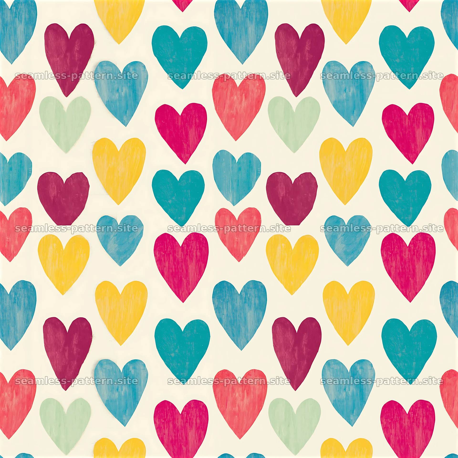 Colorful heart pattern with various shapes and vibrant colors — seamless tileable pattern at 8192x8192