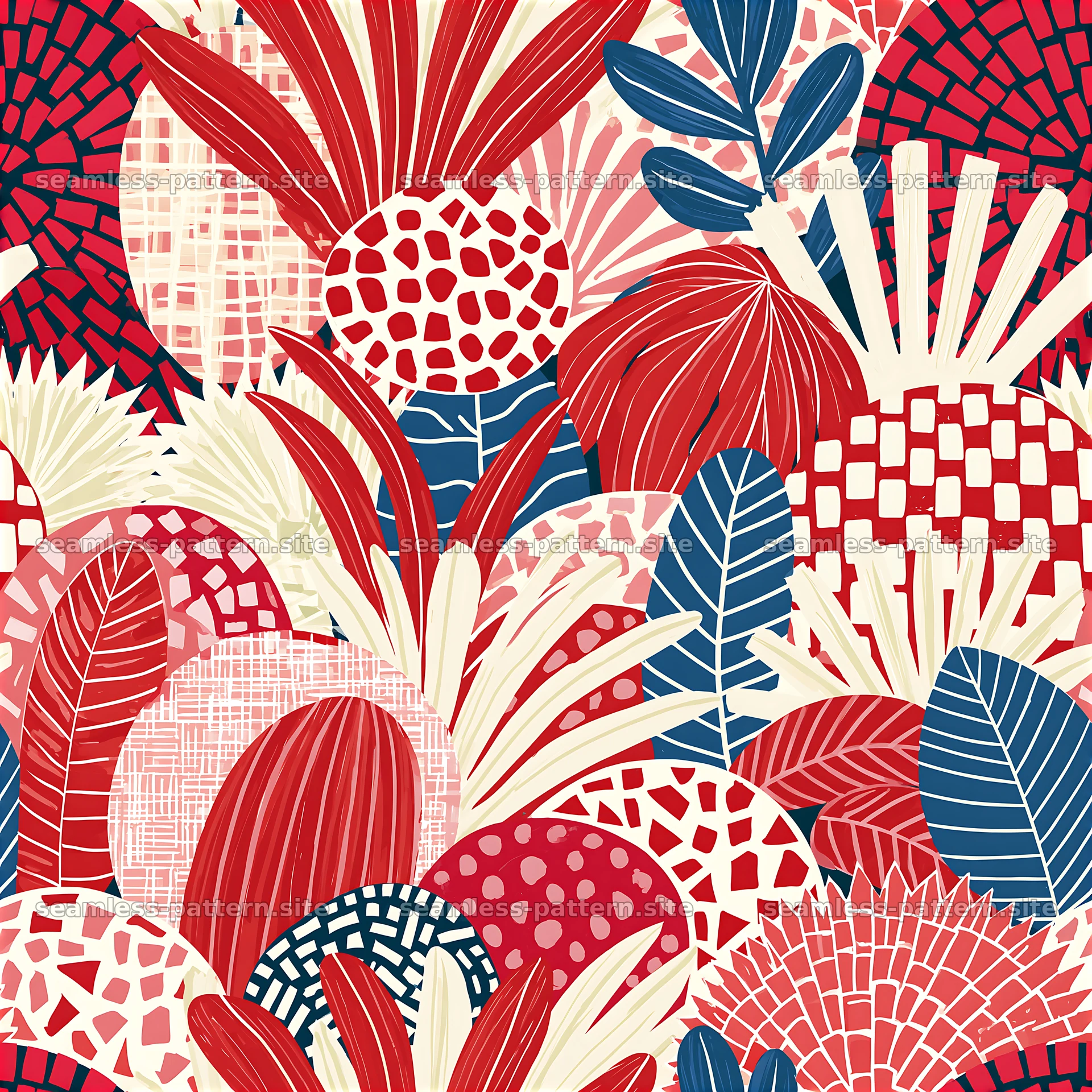 Bold botanical seamless pattern featuring abstract shapes — seamless tileable pattern at 8192x8192