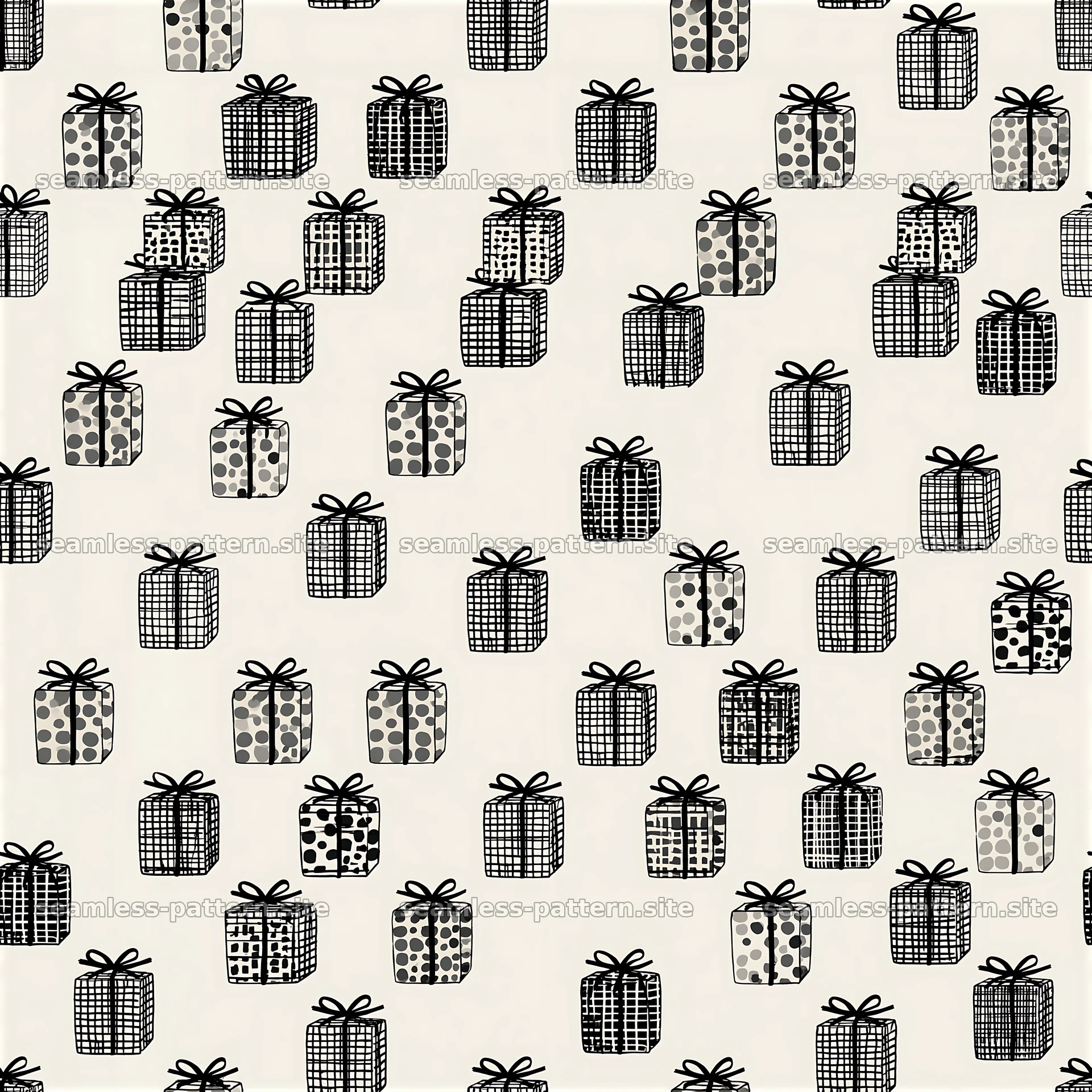 Seamless Pattern with Patterned Present Boxes — seamless tileable pattern at 8192x8192
