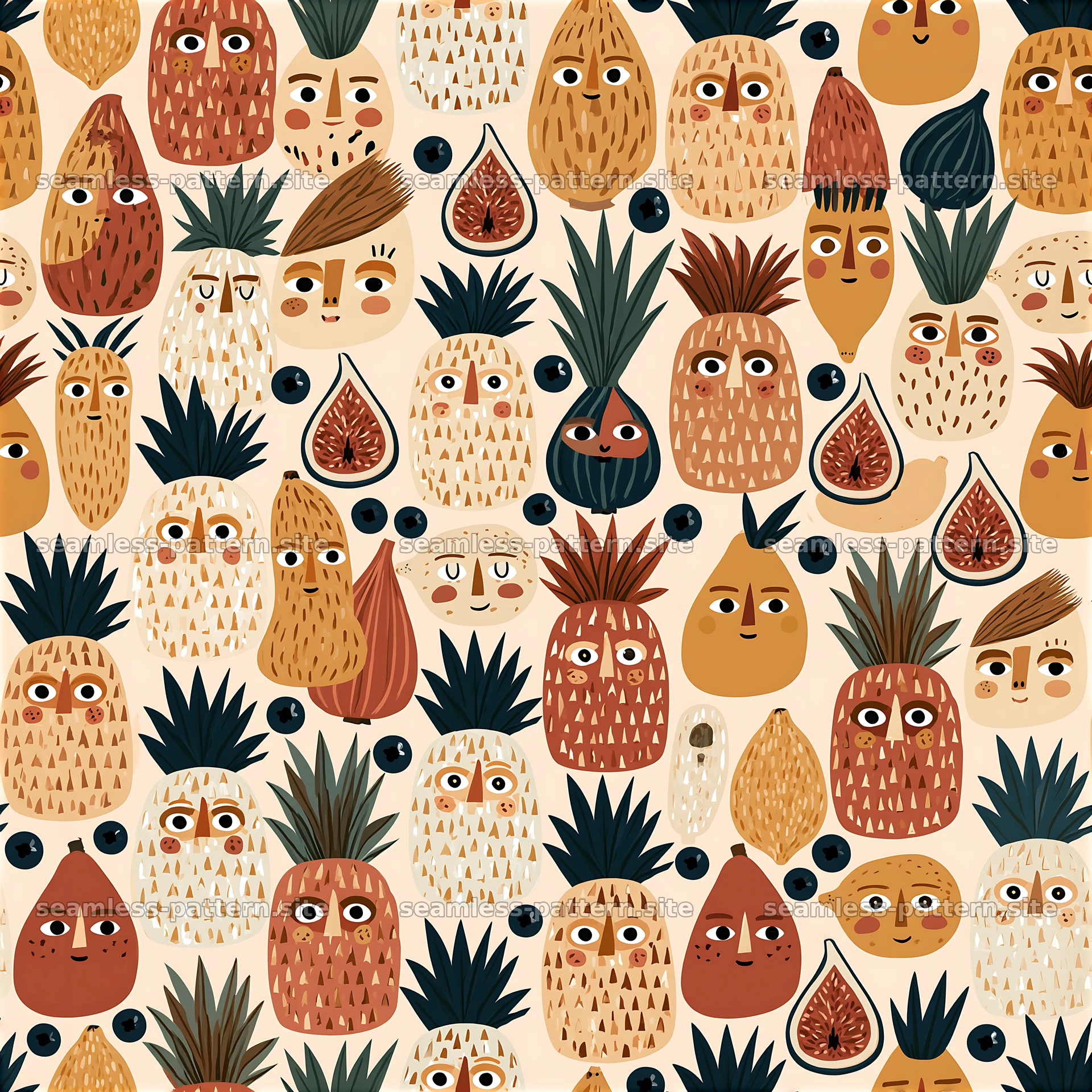 Funky Fruit Seamless Pattern with Characterful Tropical Fruits — seamless tileable pattern at 8192x8192
