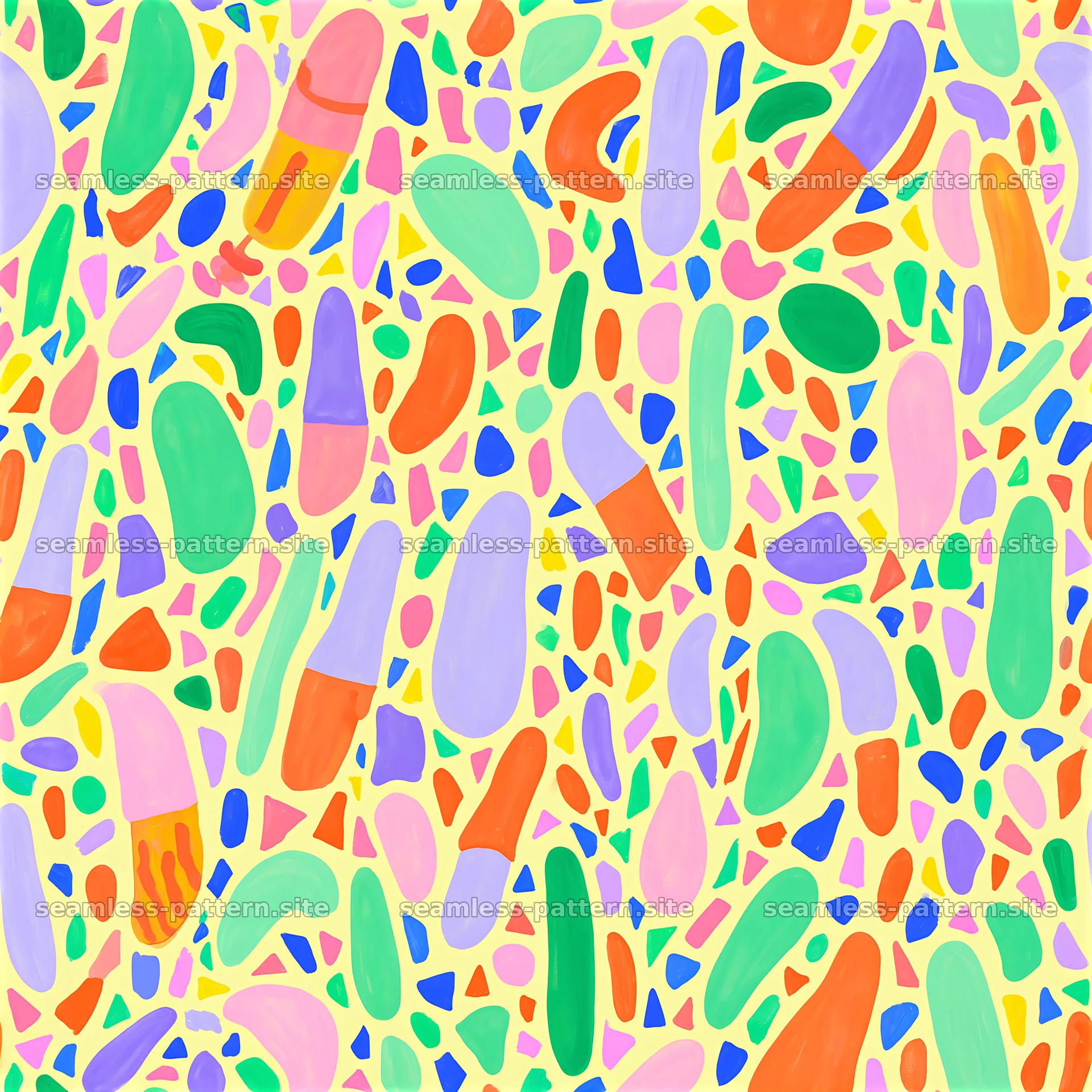 Colorful terrazzo seamless pattern with bright shapes and colors — seamless tileable pattern at 8192x8192