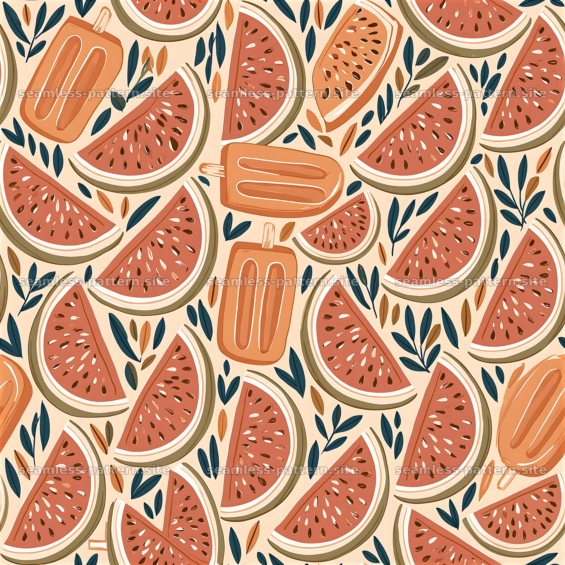 Colorful Watermelon and Popsicle Seamless Pattern — seamless tileable pattern at 8192x8192