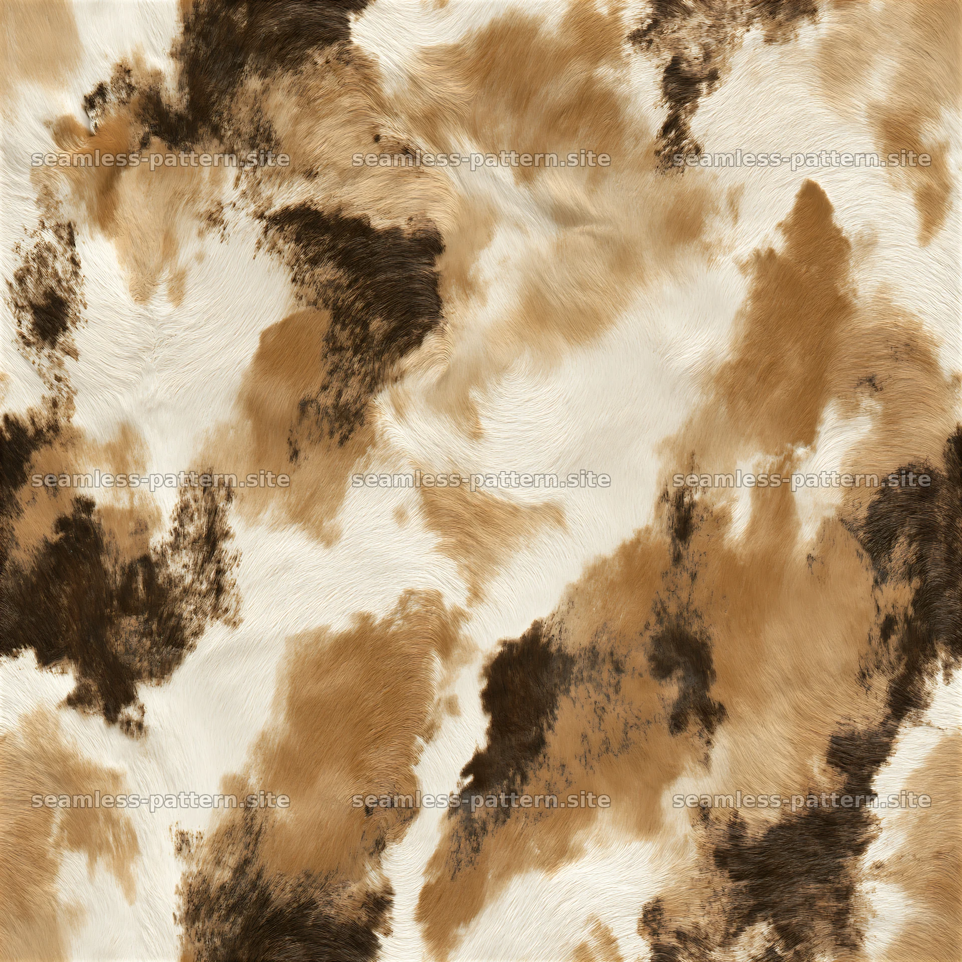 Seamless digital cowhide repeat pattern with brown and beige tones — seamless tileable pattern at 8192x8192