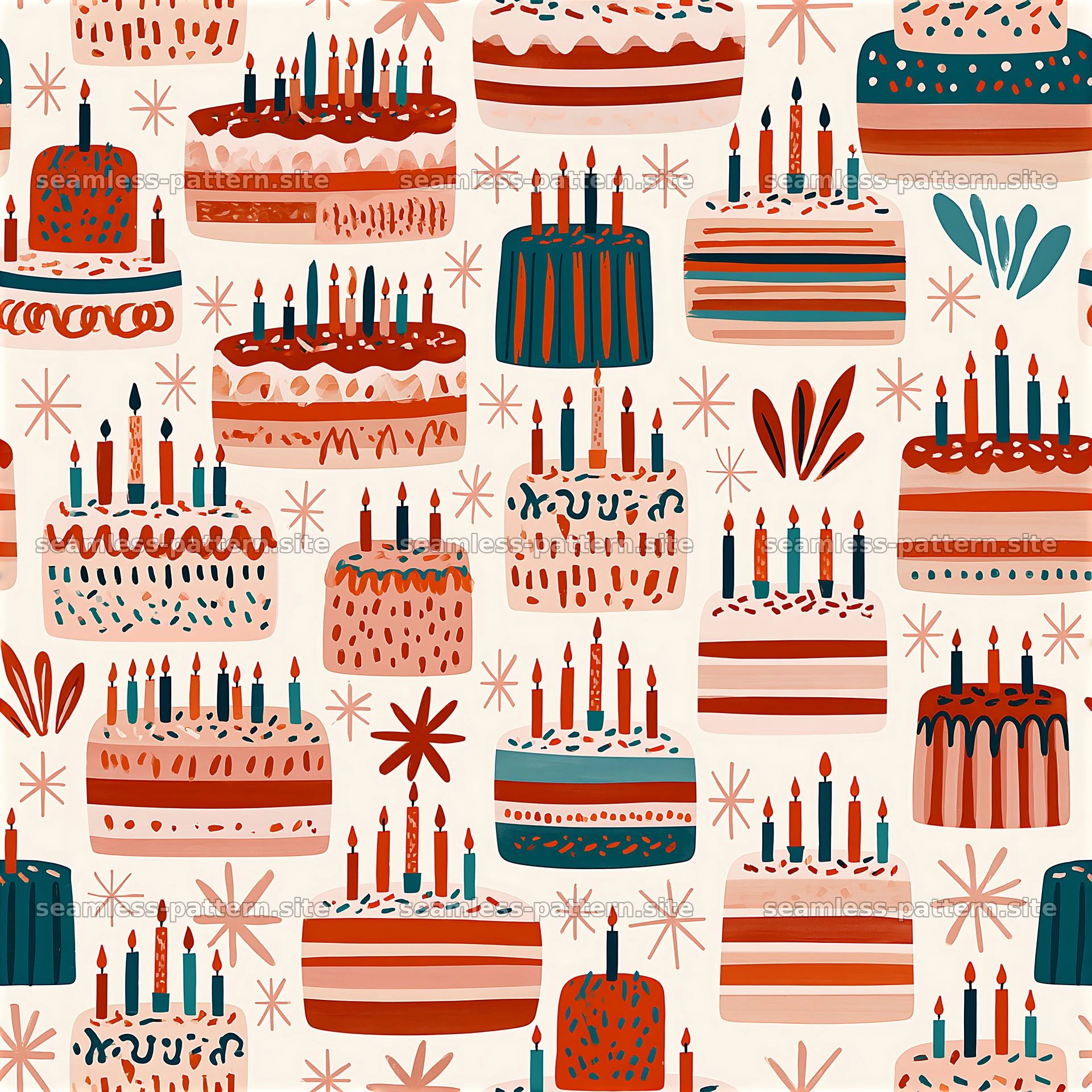 Colorful Birthday Cake and Candle Seamless Pattern — seamless tileable pattern at 8192x8192
