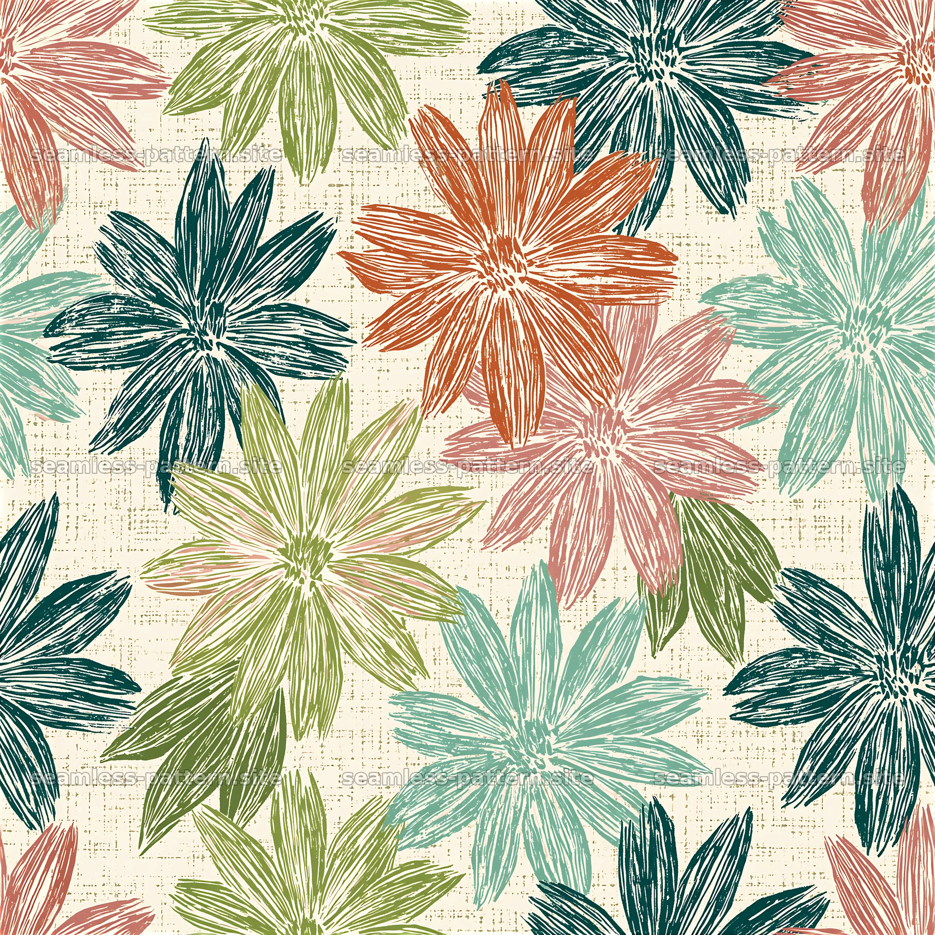 Bright floral design featuring geometric shapes and bold colors — seamless tileable pattern at 8192x8192