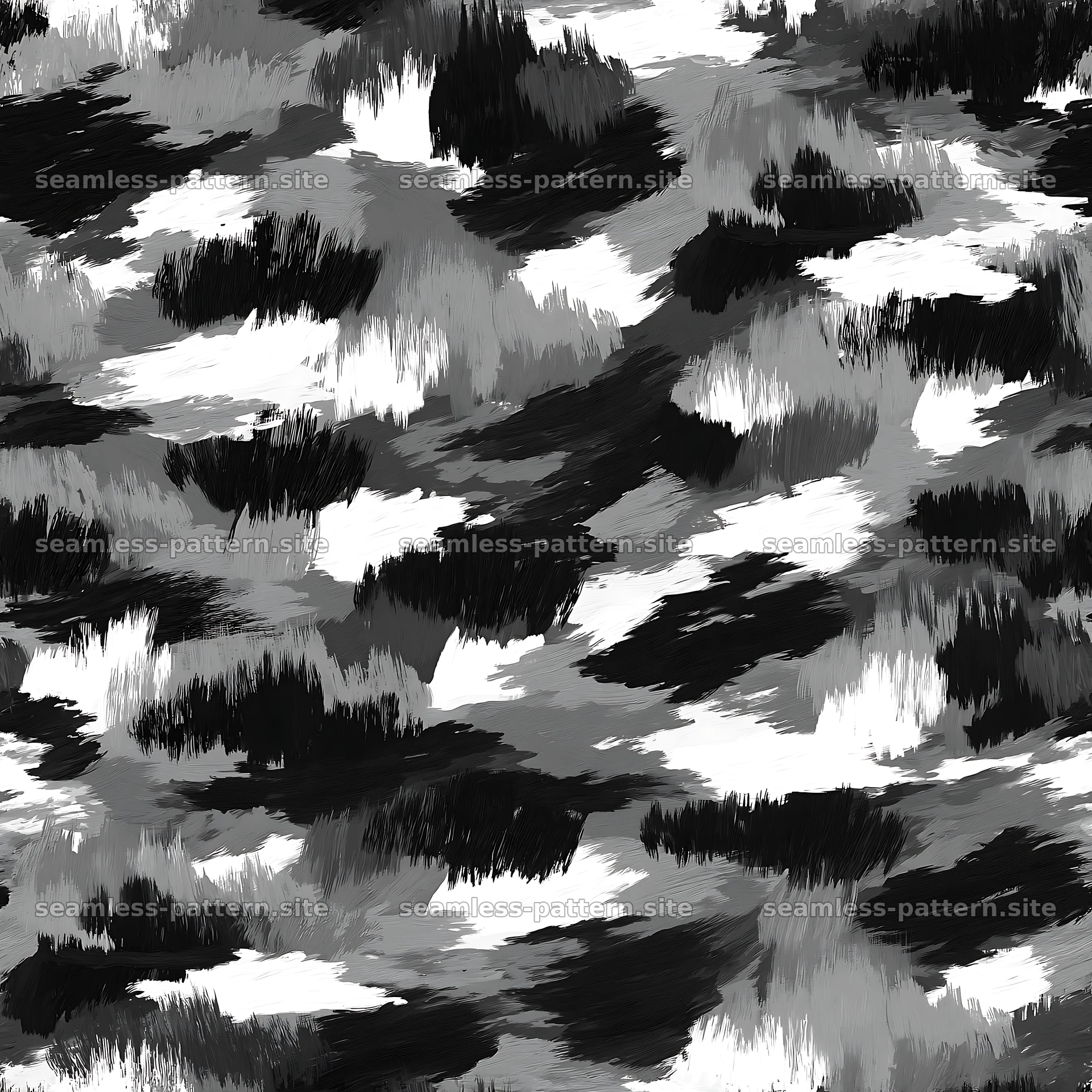 Seamless urban camouflage brushstroke pattern in monochrome — seamless tileable pattern