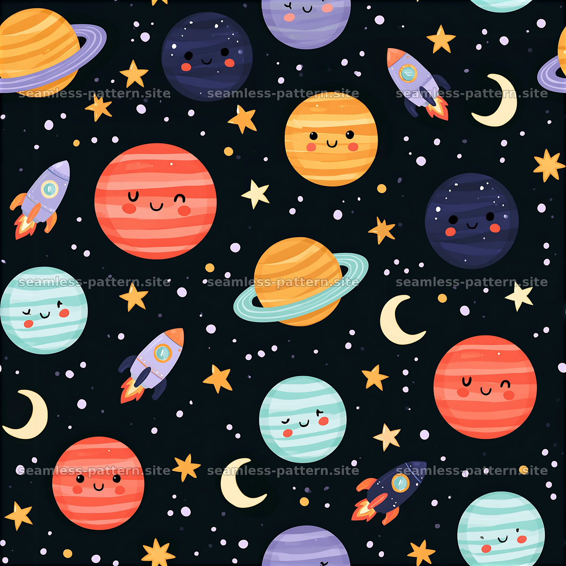 Cute Playful Doodle Space Seamless Pattern — seamless tileable pattern at 8192x8192