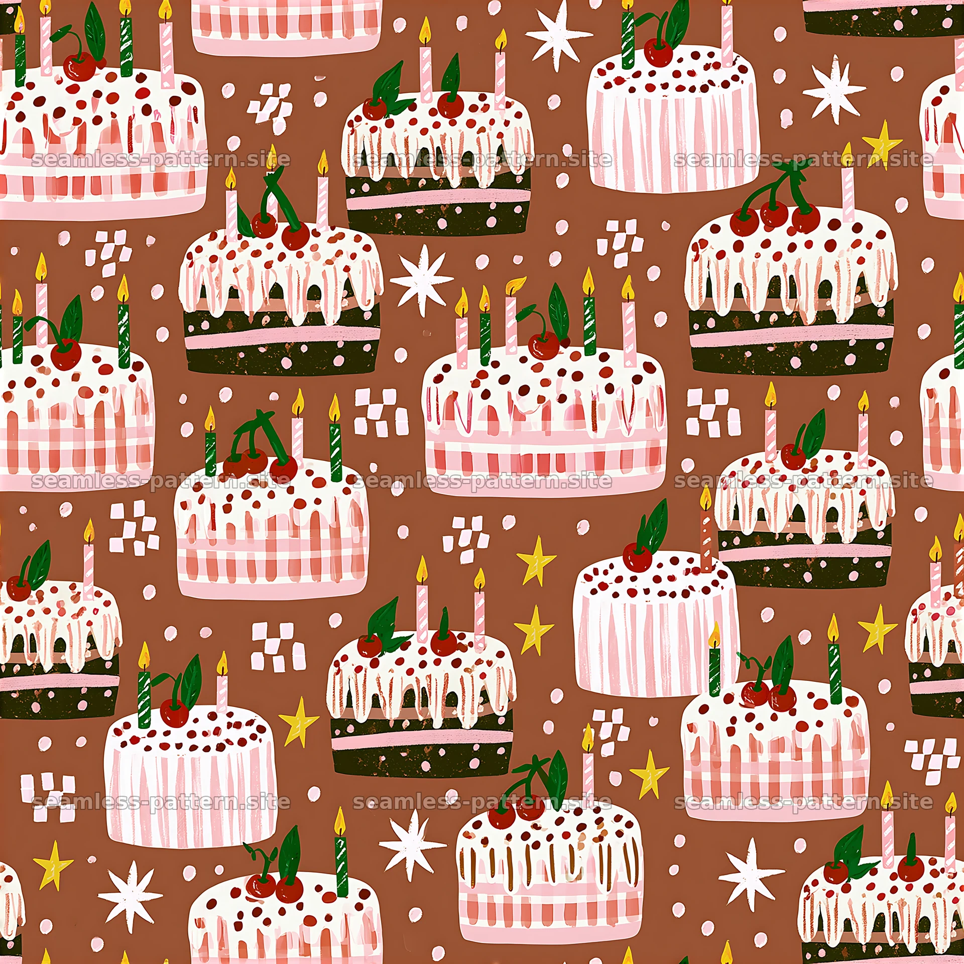 Colorful birthday cake design for festive celebrations — seamless tileable pattern at 8192x8192