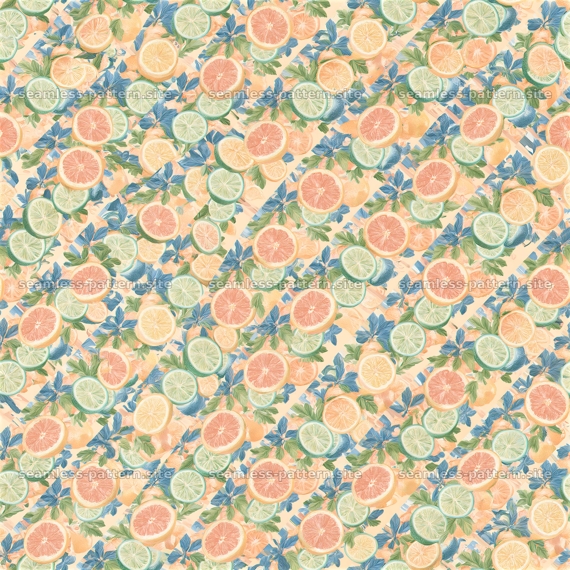 Colorful Citrus Fruit and Leaf Seamless Pattern — seamless tileable pattern at 8192x8192