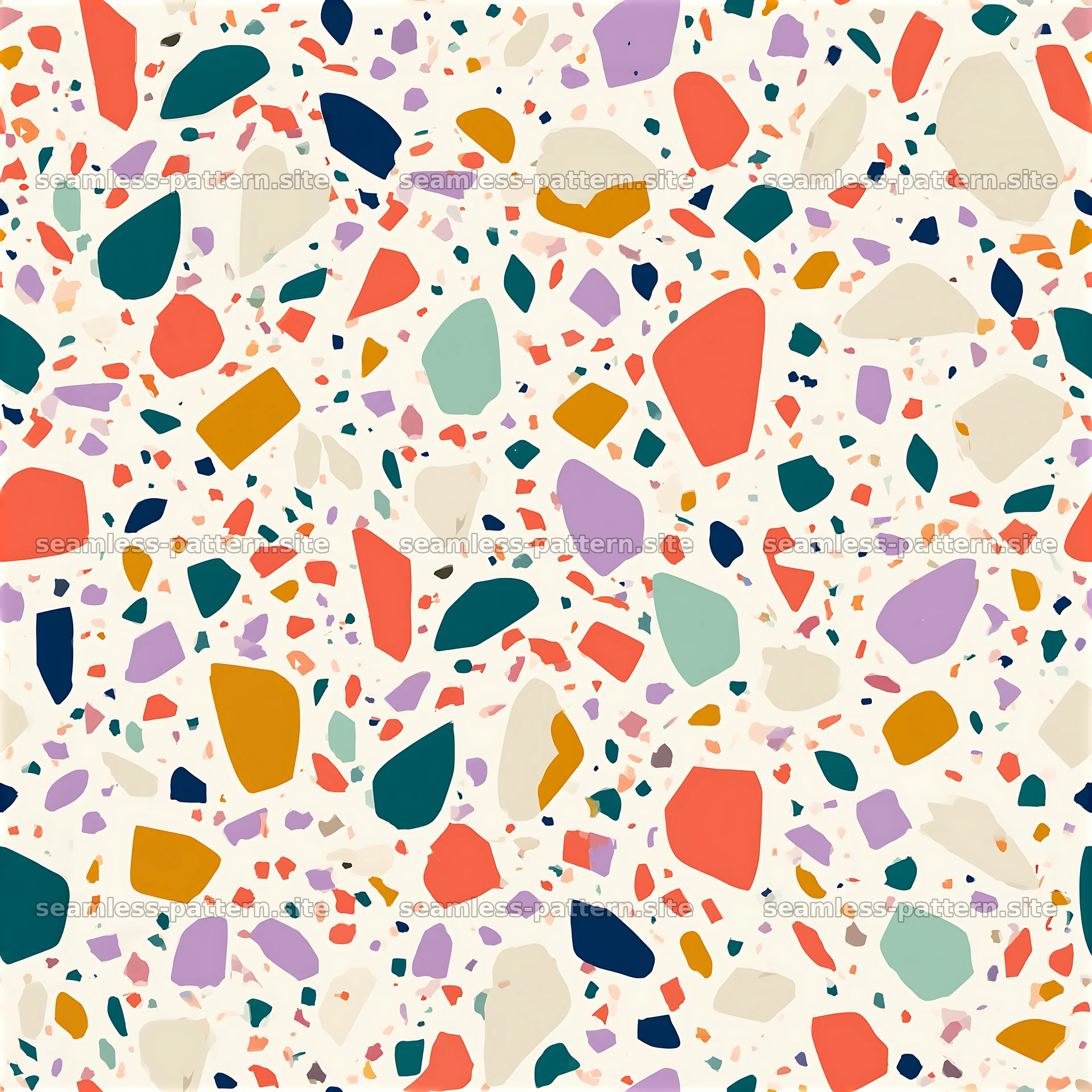 Colorful terrazzo seamless pattern with varied shapes and colors — seamless tileable pattern at 8192x8192