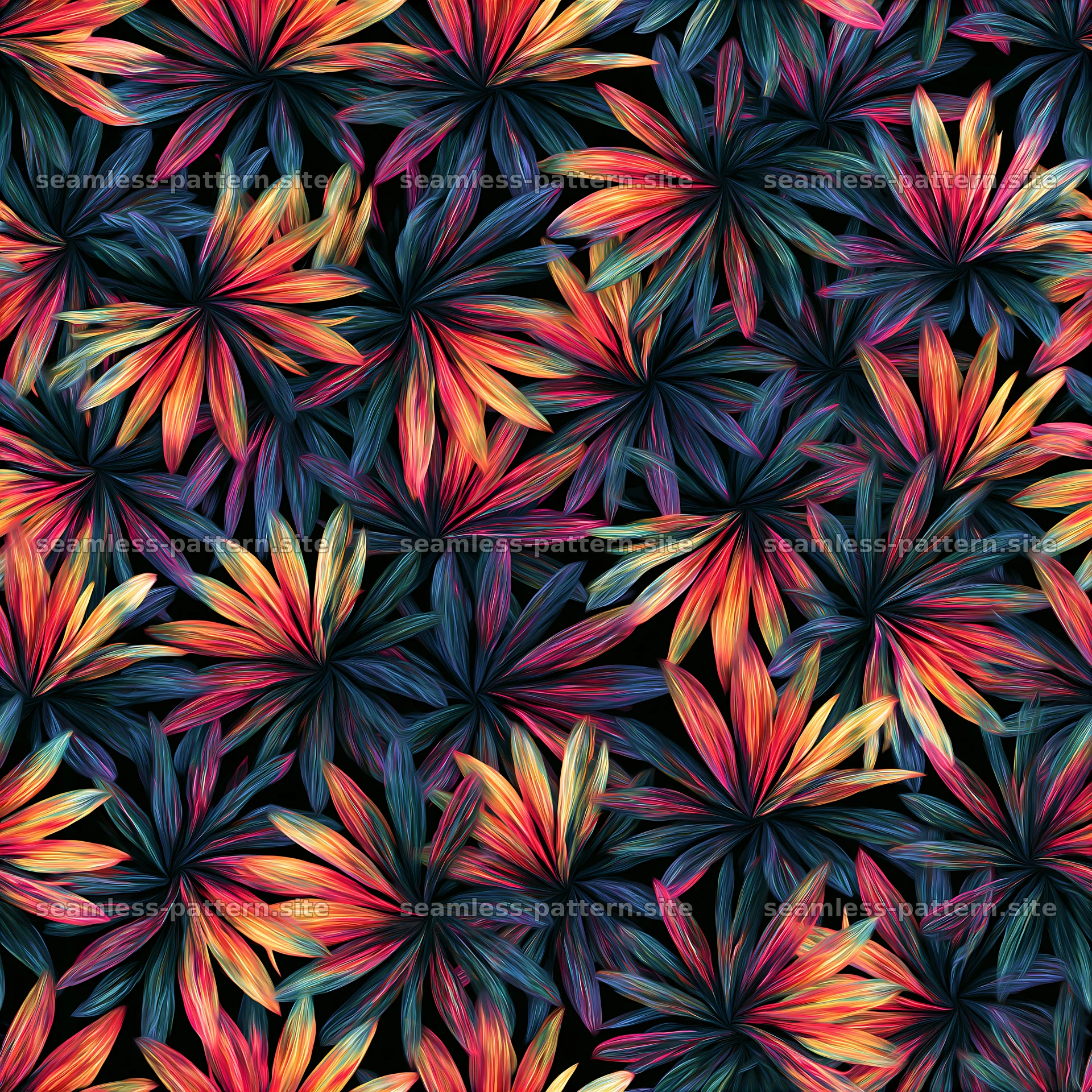 Vibrant rainbow petals tileable pattern creates a colorful floral — seamless tileable pattern at 8192x8192