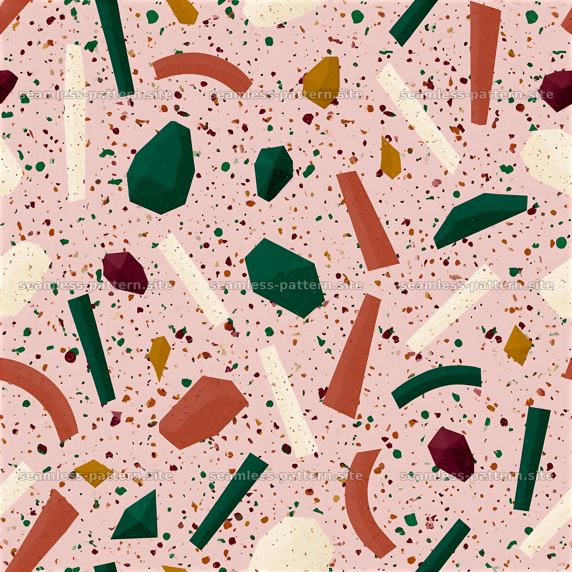 Funky terrazzo seamless texture with colorful shapes on light pink — seamless tileable pattern at 8192x8192