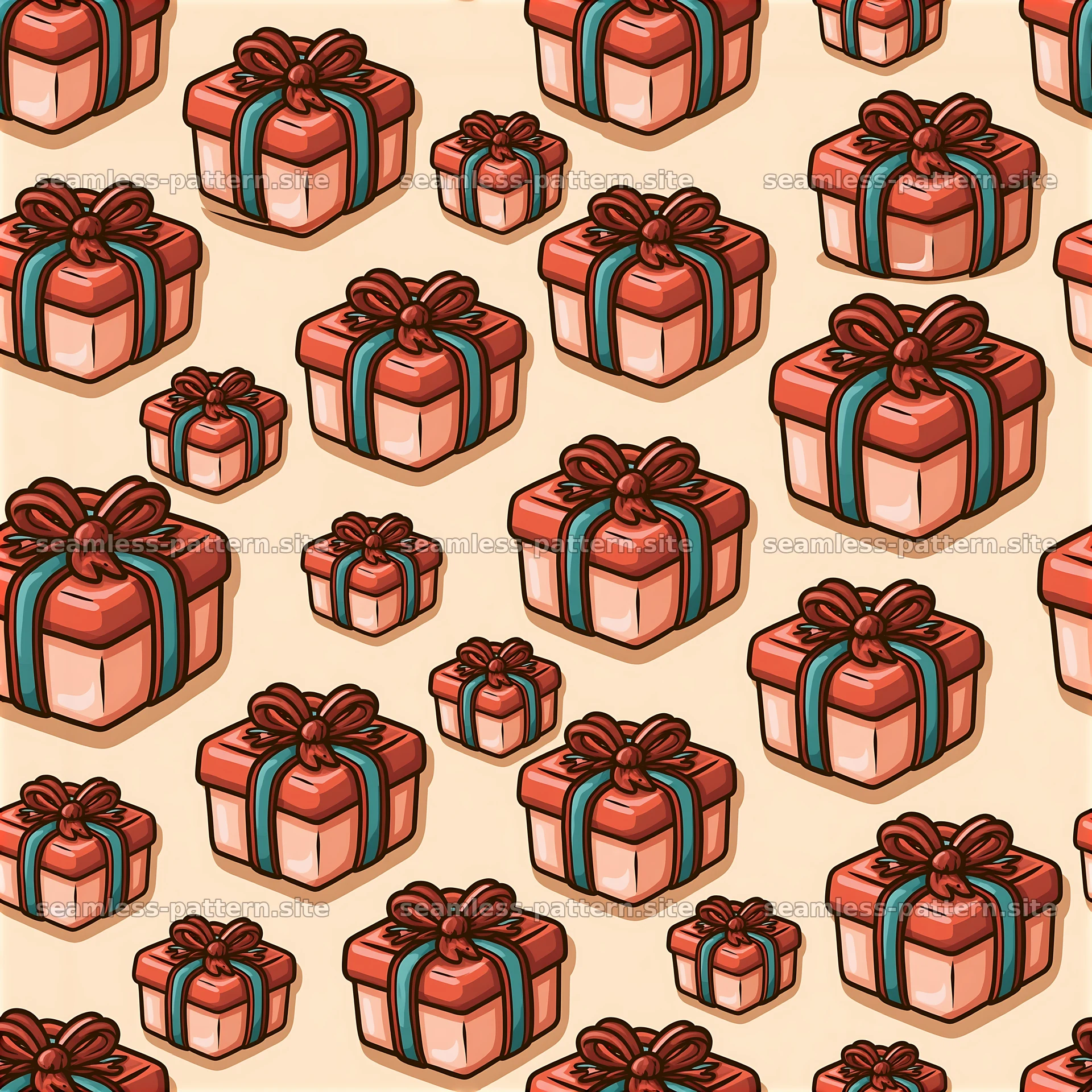 Repeating pattern with cheerful gift boxes on soft background — seamless tileable pattern at 8192x8192