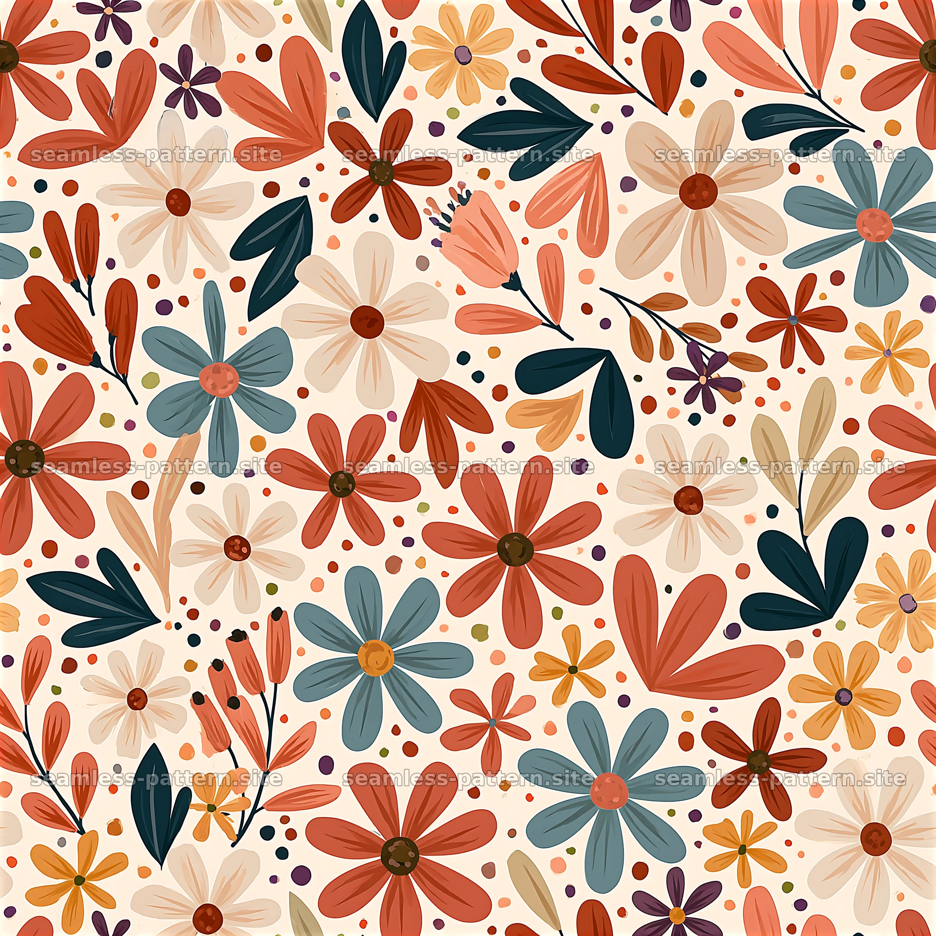 Funky colorful repeating pattern with floral design elements — seamless tileable pattern at 8192x8192