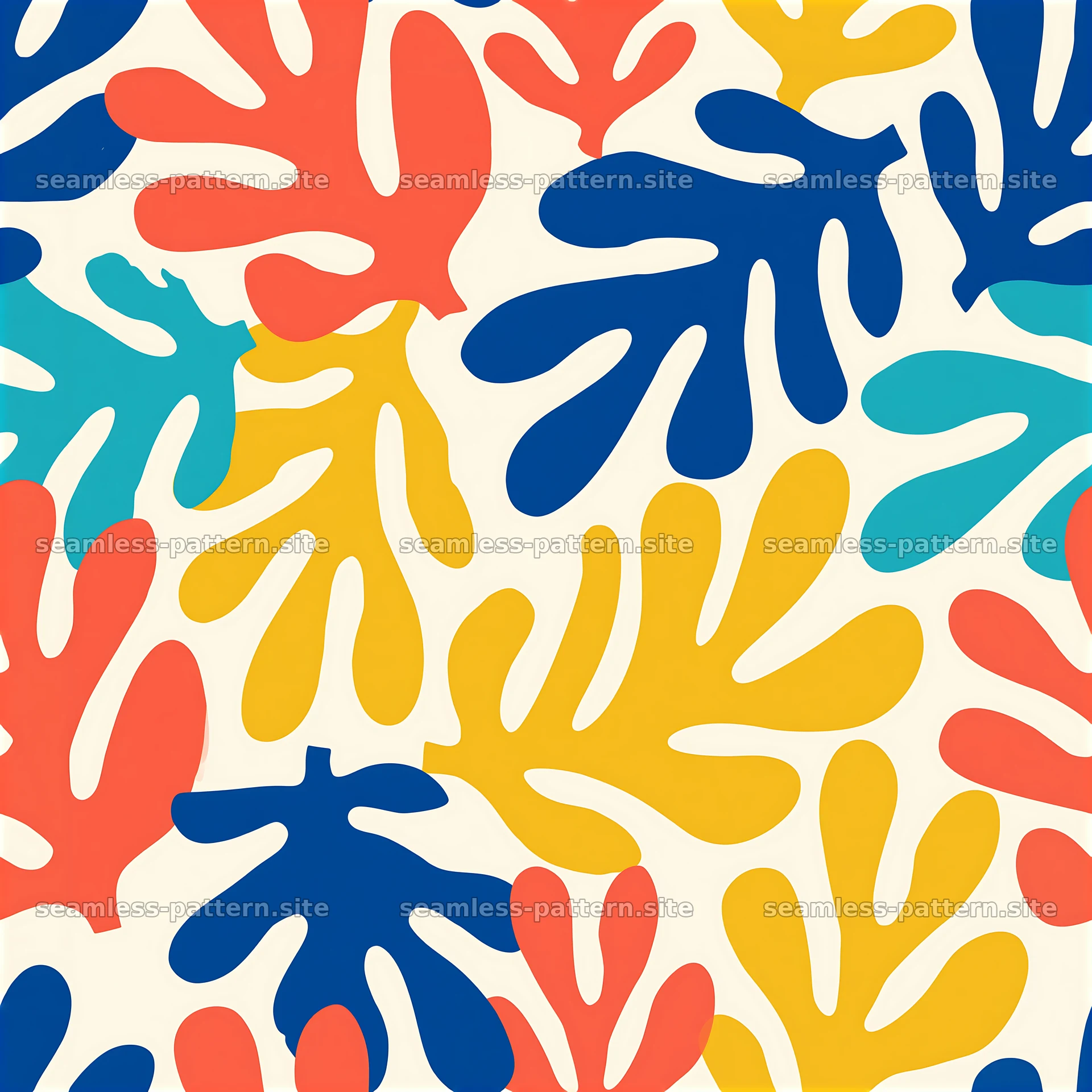 Bright abstract leaves seamless pattern in bold colors — seamless tileable pattern at 8192x8192