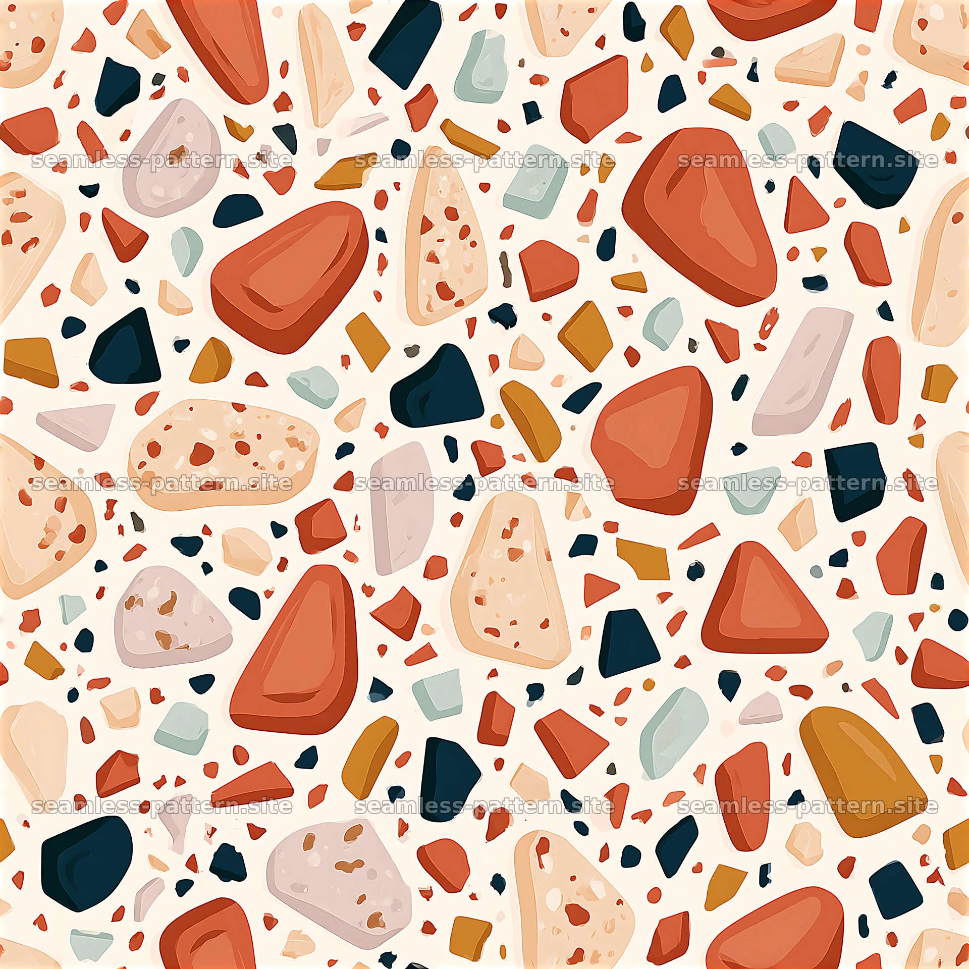 Colorful abstract seamless pattern with diverse stone shapes — seamless tileable pattern at 8192x8192