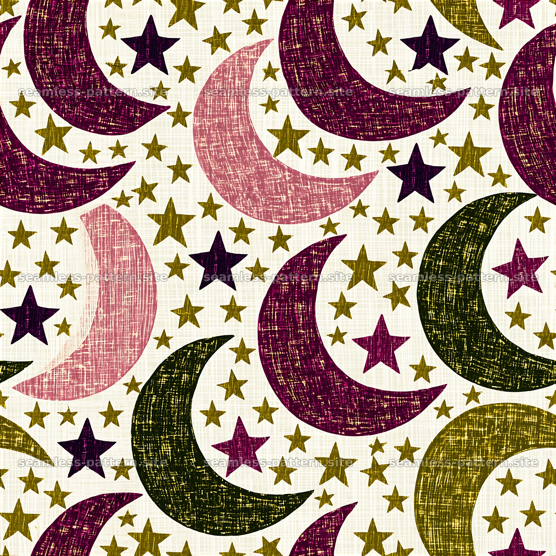 Colorful star and moon seamless pattern for fabric and decor — seamless tileable pattern at 8192x8192