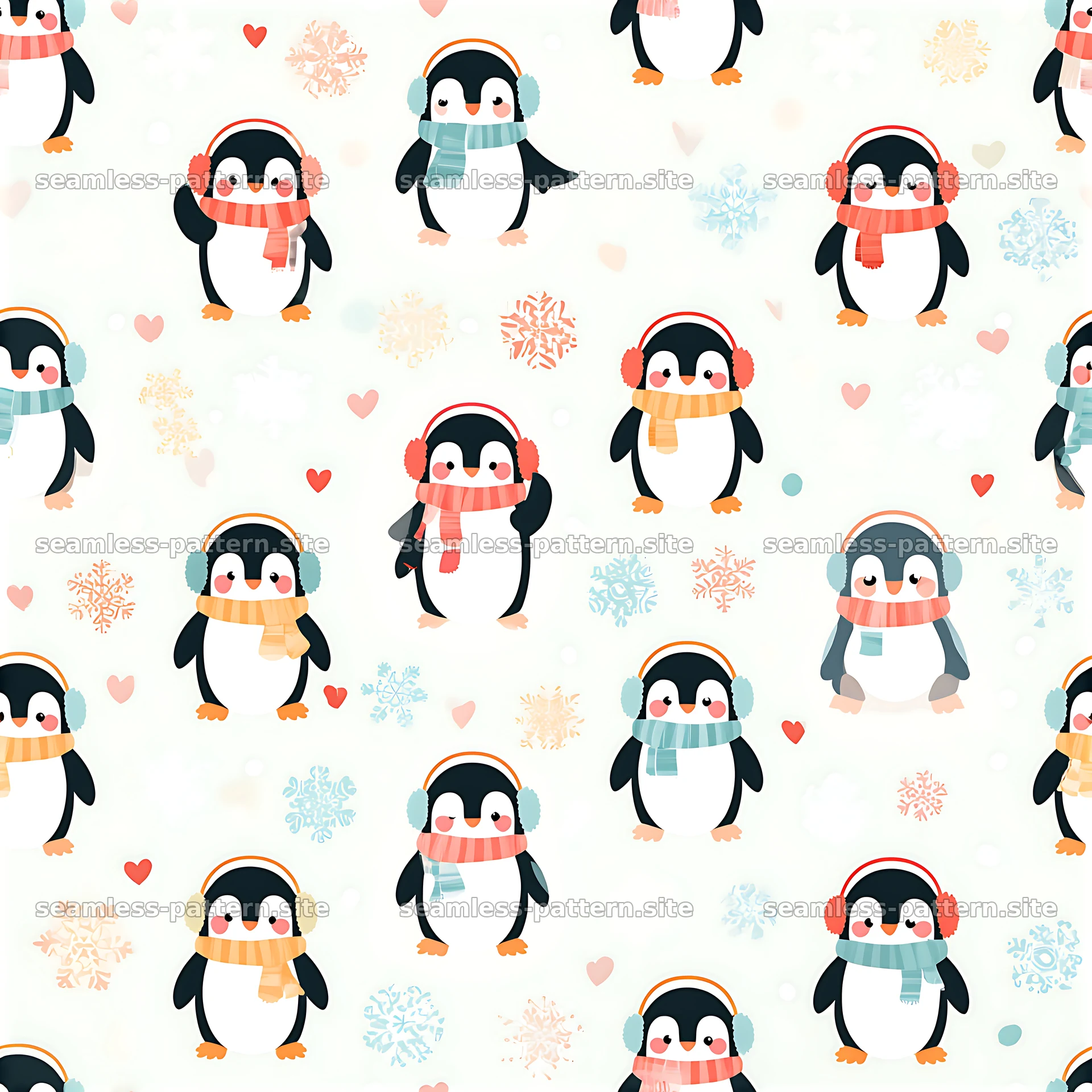 Cute penguin seamless pattern for kids with winter elements — seamless tileable pattern at 8192x8192