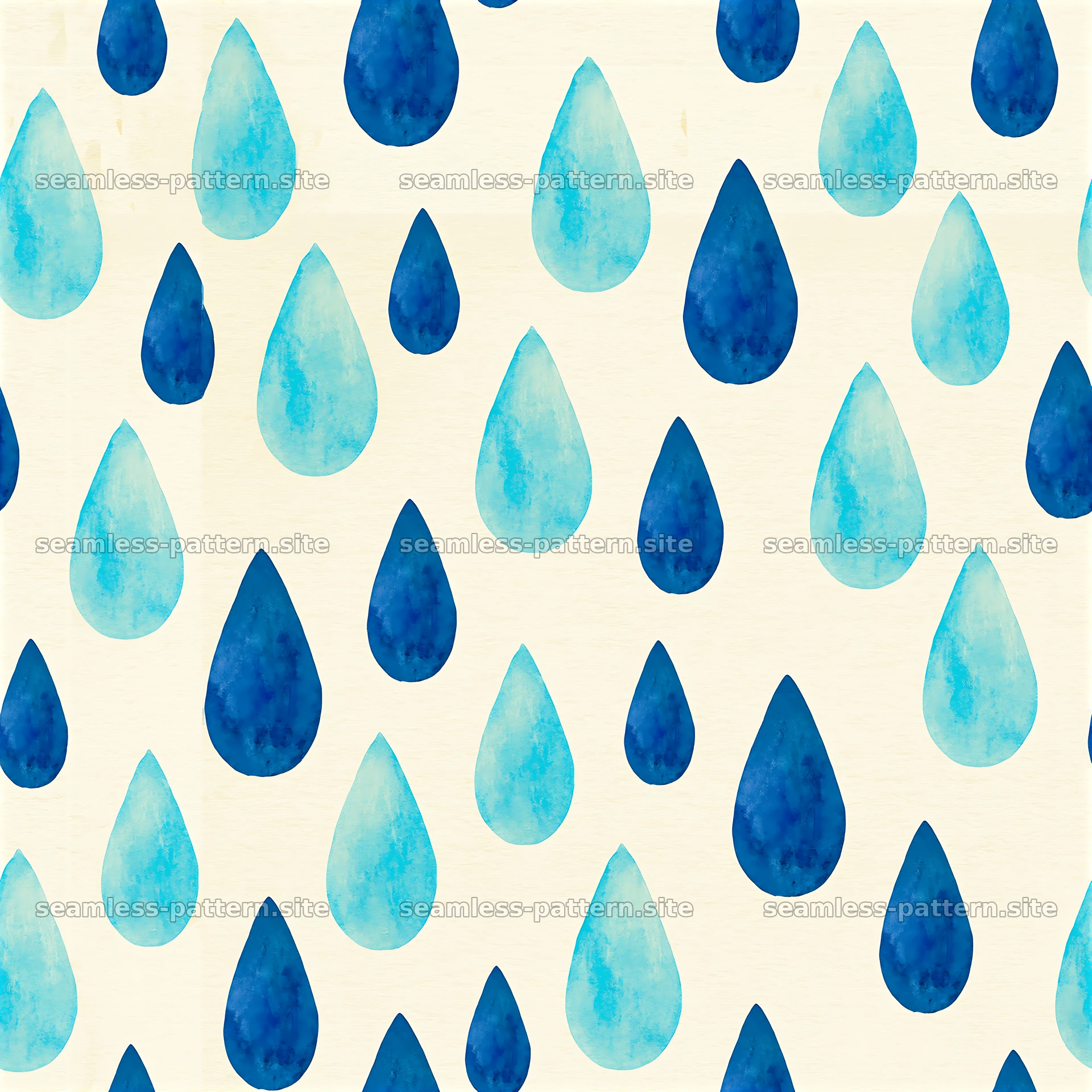 Seamless watercolor raindrop pattern with blue and cream colors — seamless tileable pattern at 8192x8192