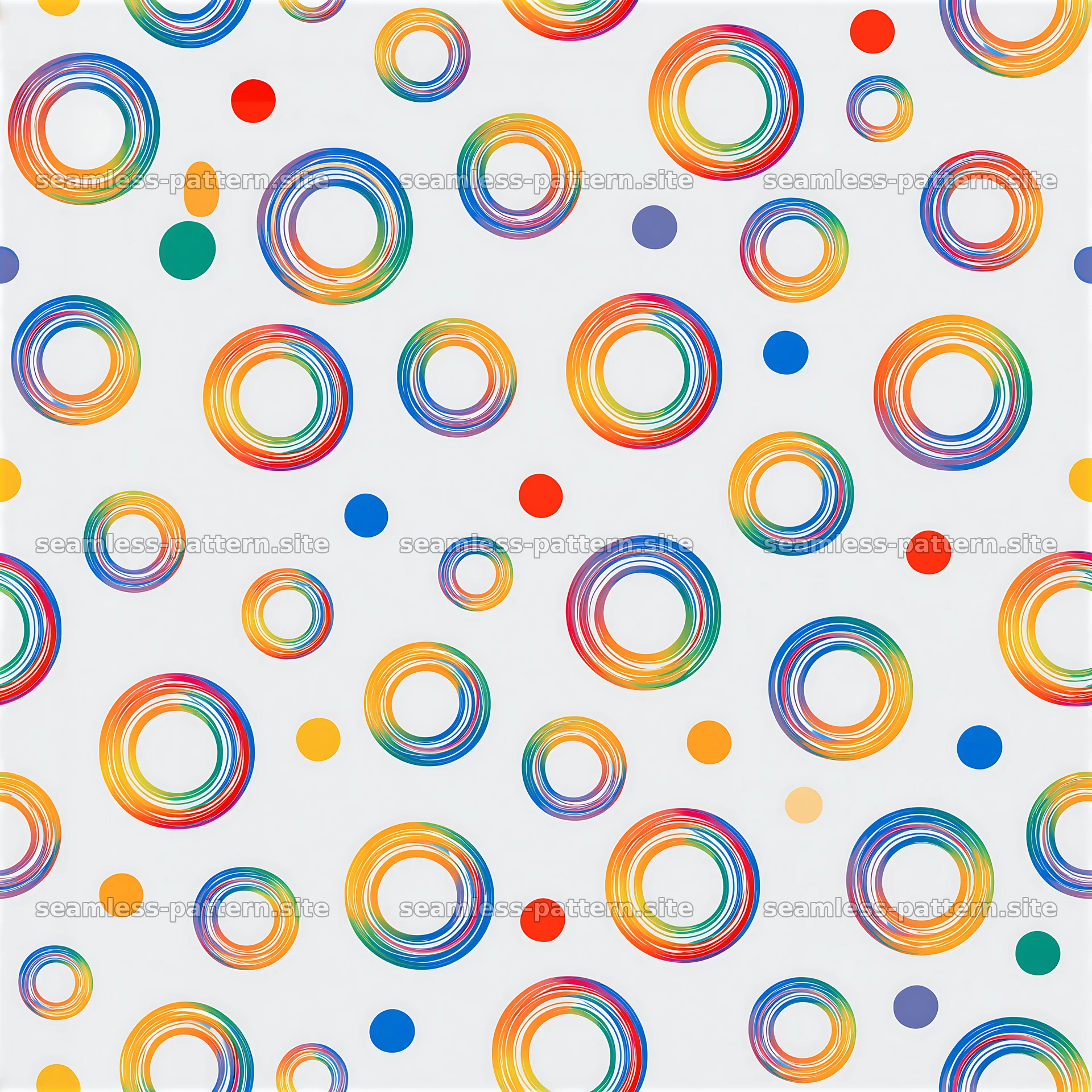 Rainbow irregular circles seamless pattern on a white background — seamless tileable pattern at 8192x8192