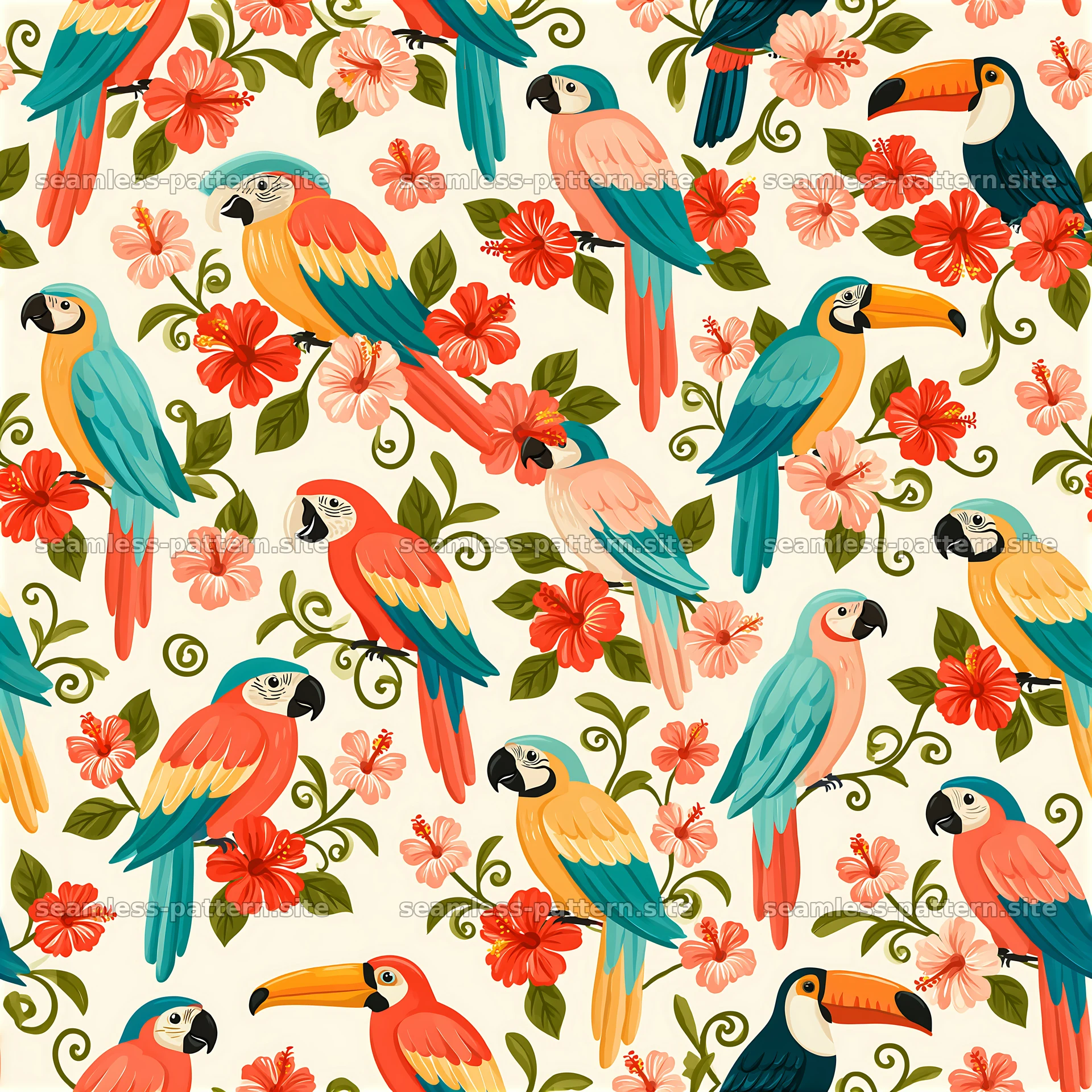 Bright tropical birds seamless pattern for decorative use — seamless tileable pattern at 8192x8192