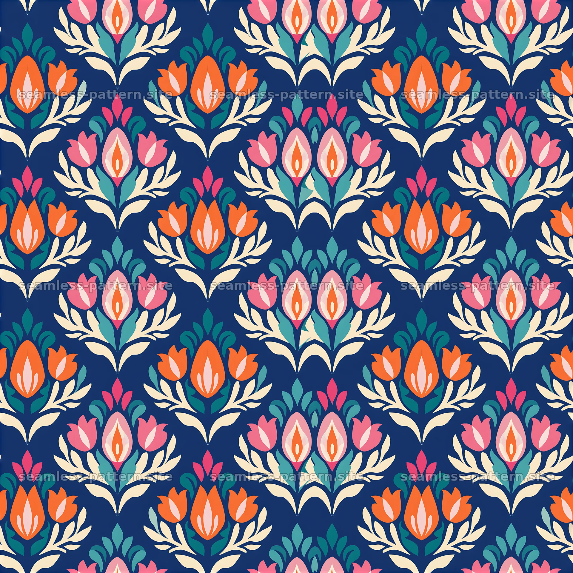 Floral heart medallions repeat pattern in bright colors — seamless tileable pattern at 8192x8192
