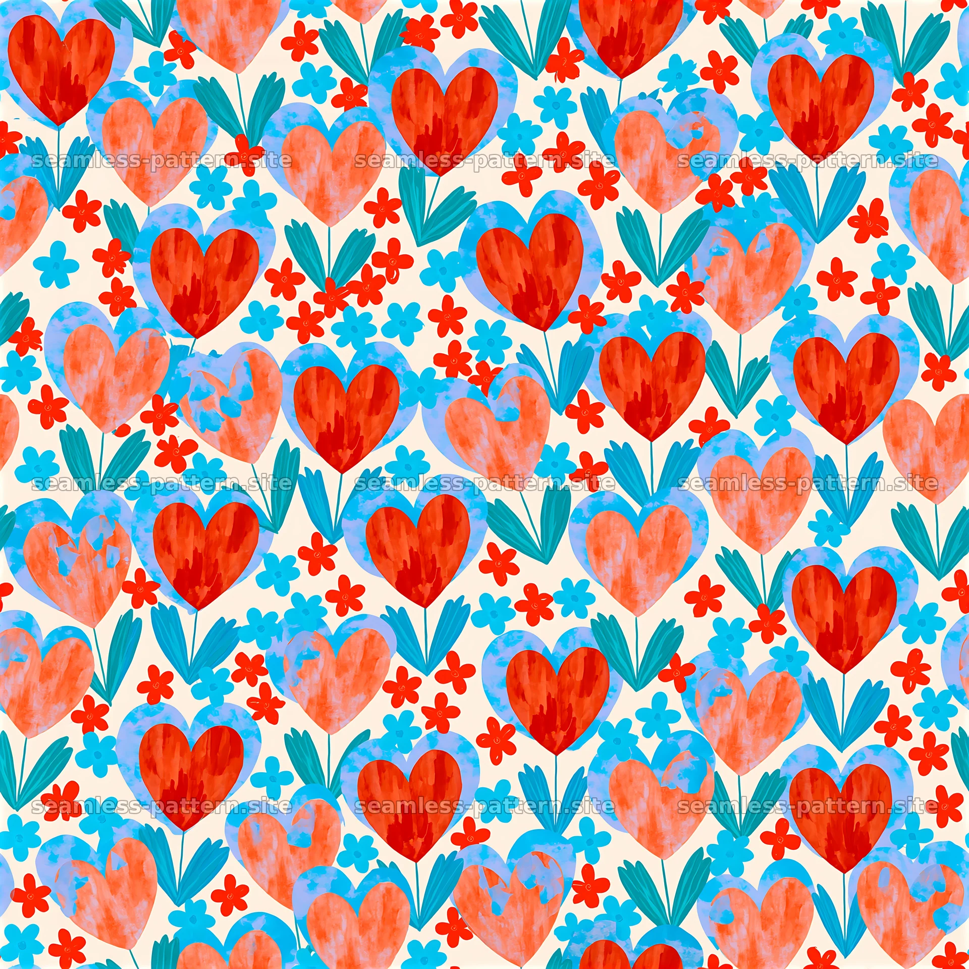 Seamless Romantic Heart and Flower Pattern — seamless tileable pattern at 8192x8192