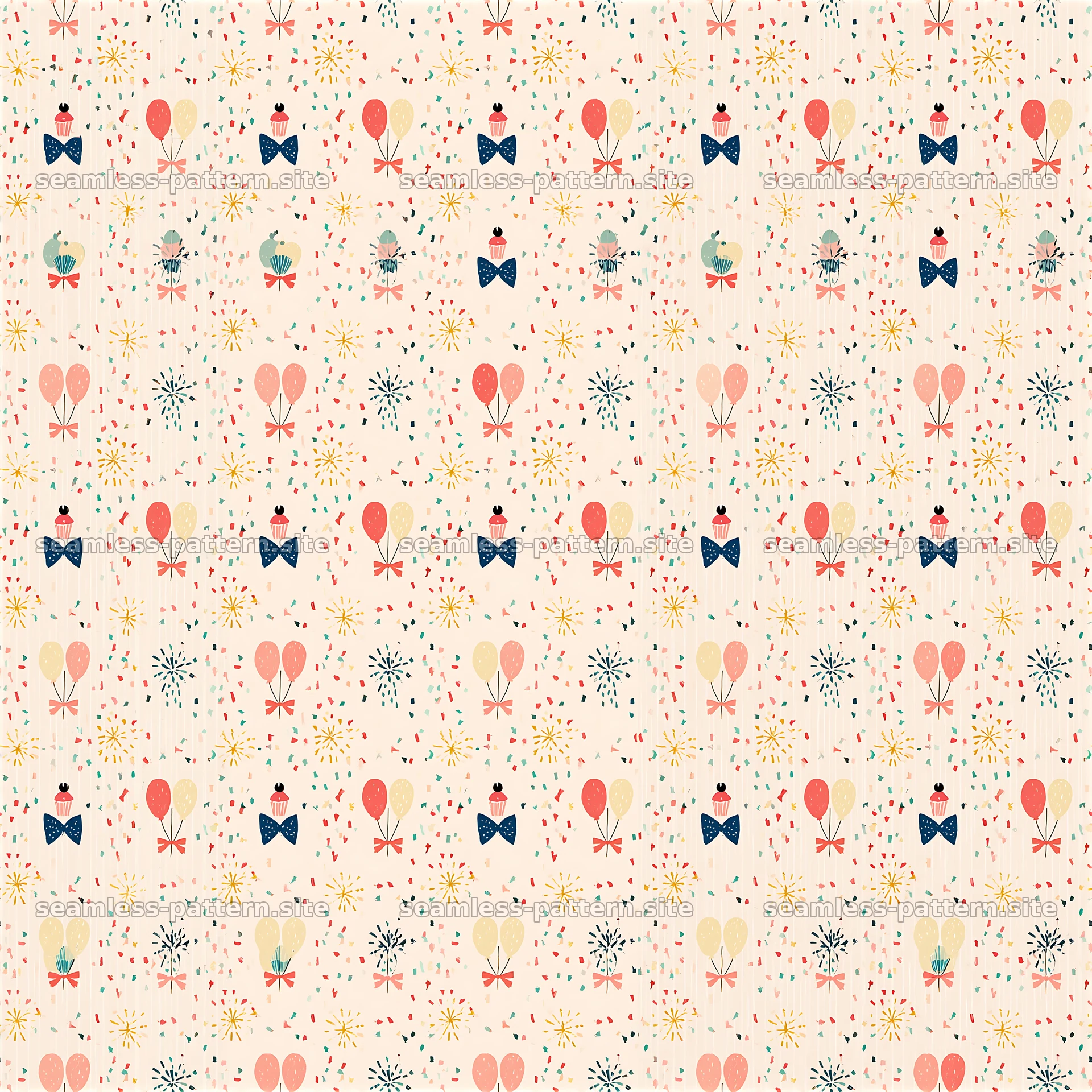Colorful balloons and party elements in seamless design — seamless tileable pattern at 8192x8192