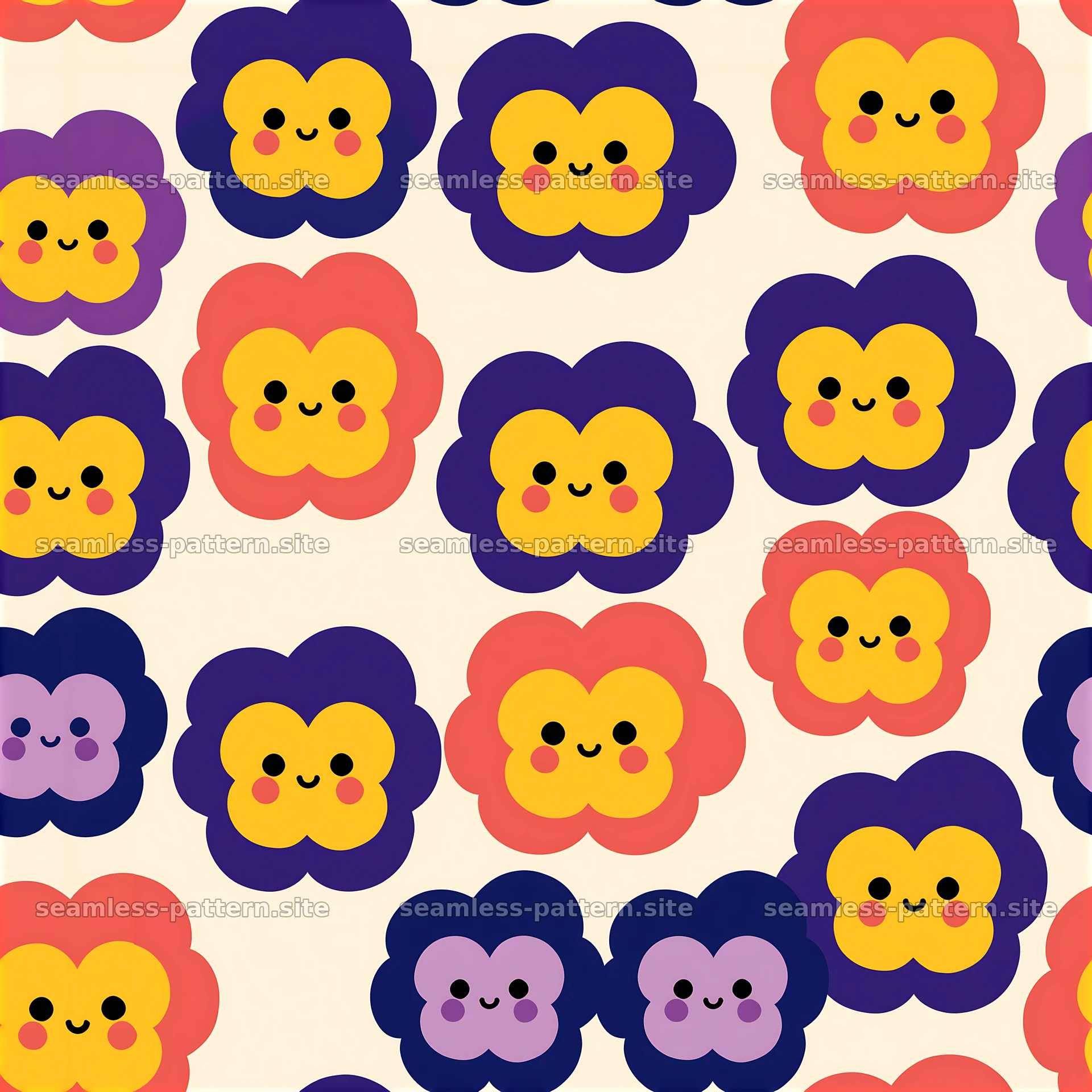 Cute flower faces seamless pattern with bright colors — seamless tileable pattern at 8192x8192