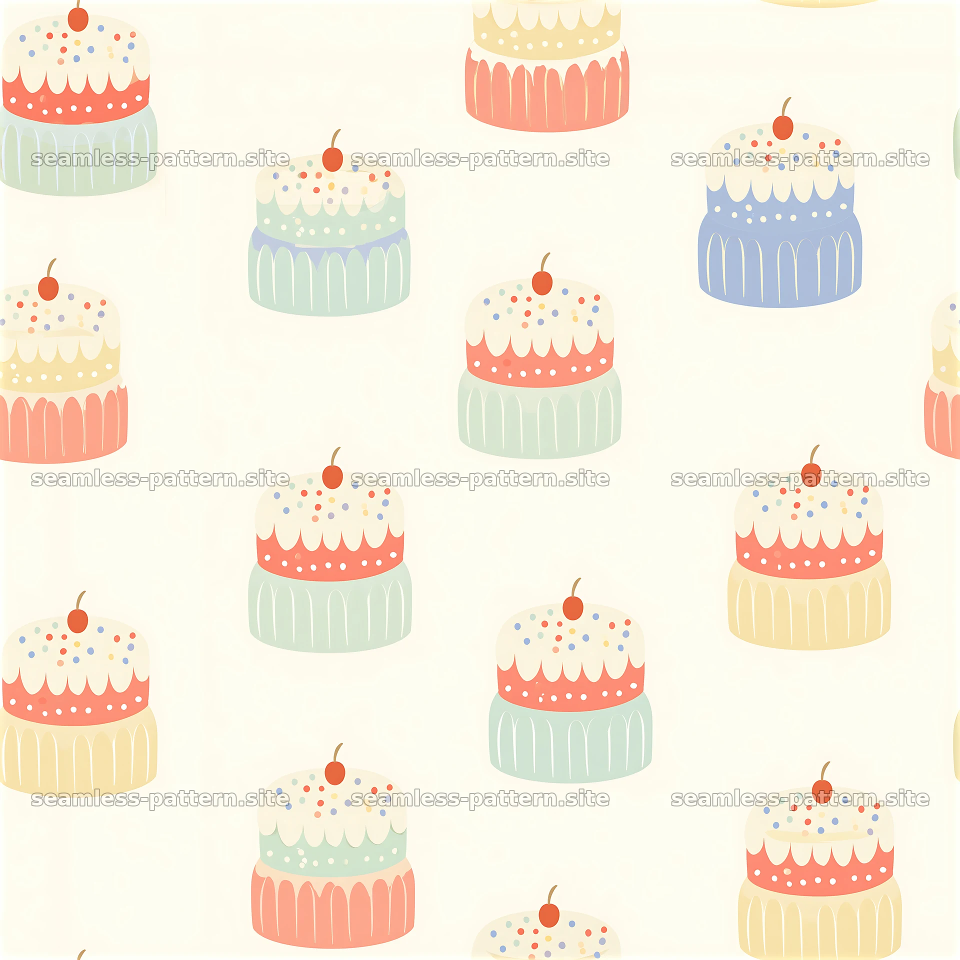 birthday pastel tileable texture with cakes and cherries — seamless tileable pattern at 8192x8192