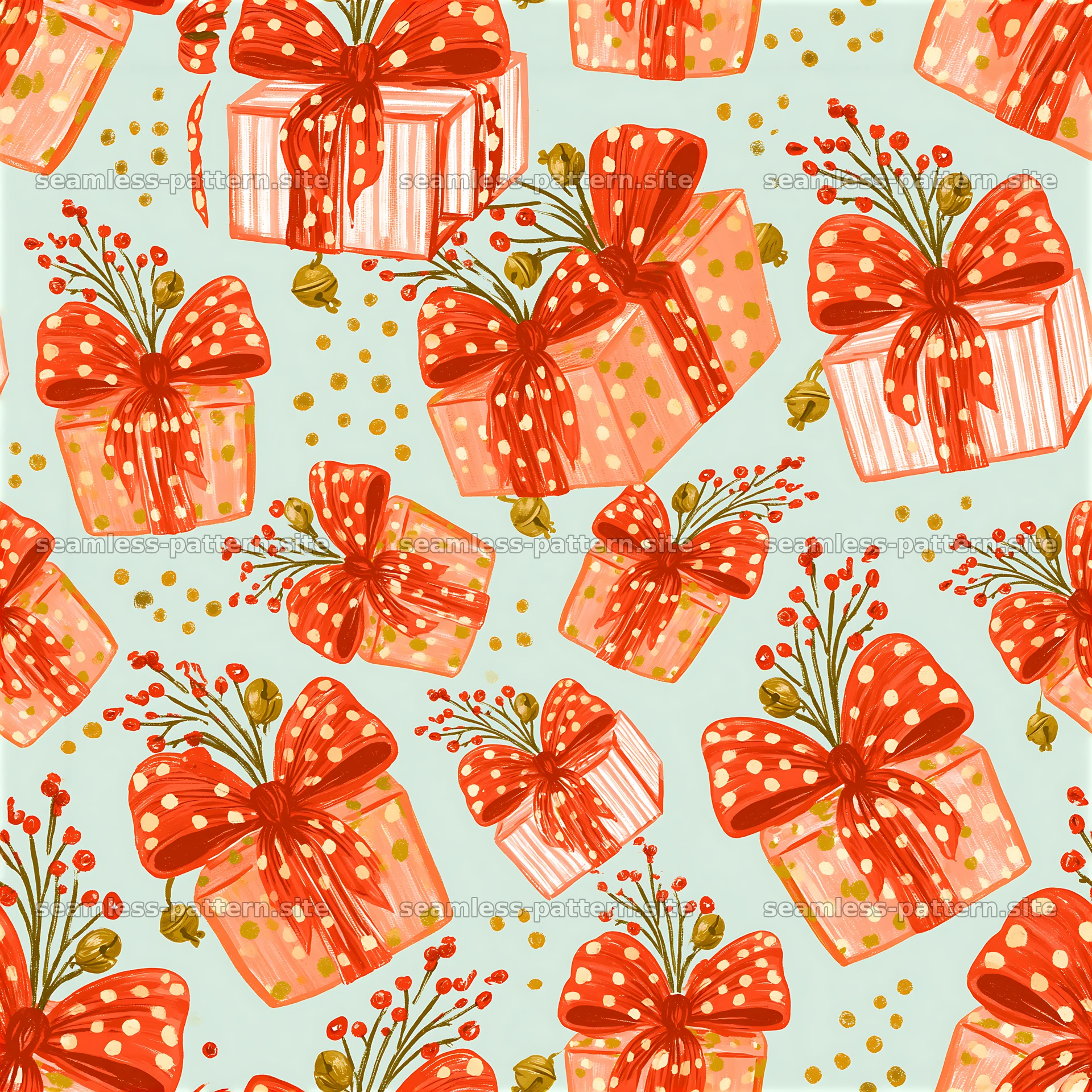 Decorative gift boxes with bows seamless pattern — seamless tileable pattern at 8192x8192