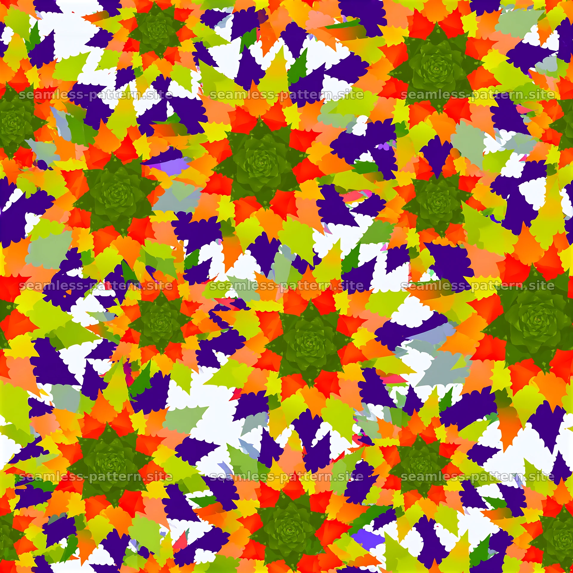 Colorful plant design with vibrant shapes and layered textures — seamless tileable pattern at 8192x8192