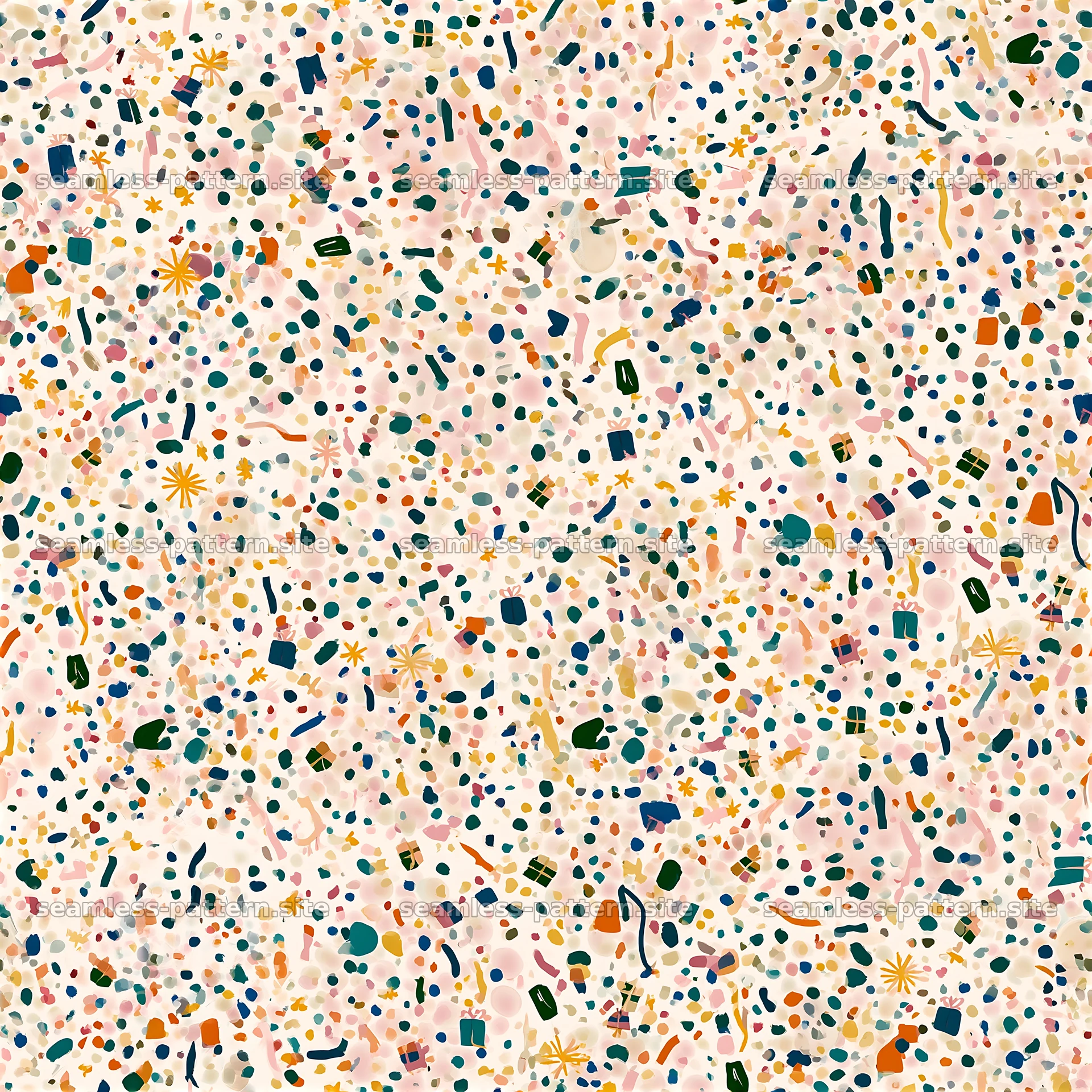 Colorful polka dot seamless pattern with abstract shapes — seamless tileable pattern at 8192x8192