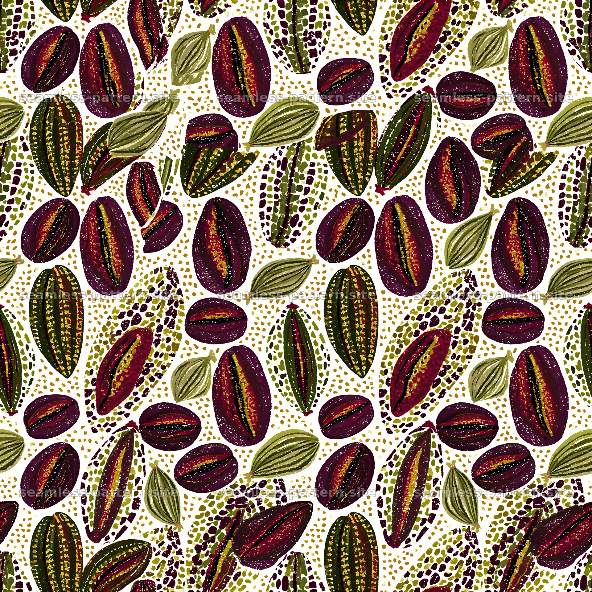 Coffee beans and cardamom seamless pattern for design projects — seamless tileable pattern at 8192x8192