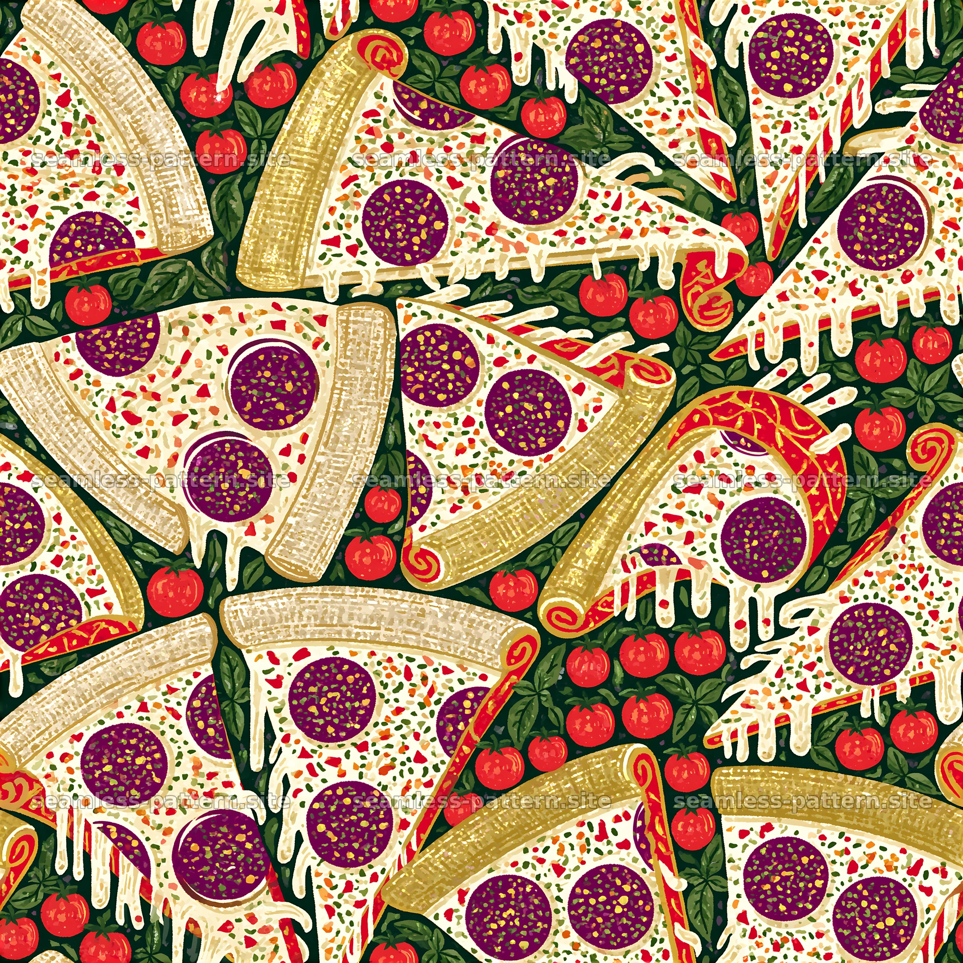 Seamless flat illustration pizza pattern — seamless tileable pattern at 8192x8192