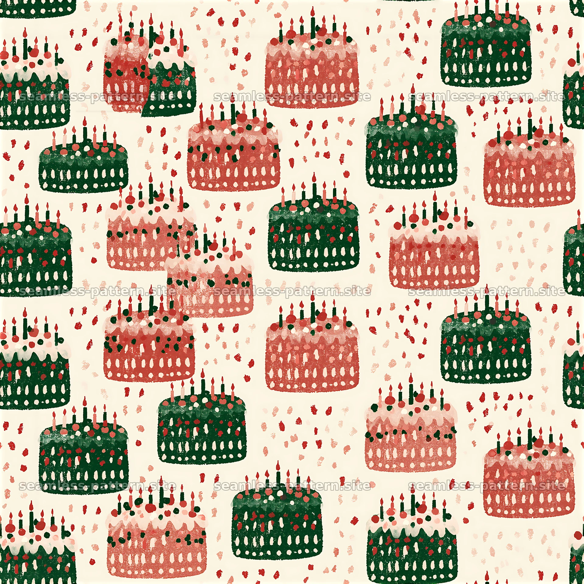 Birthday Cake Repeat Pattern with Candles — seamless tileable pattern at 8192x8192