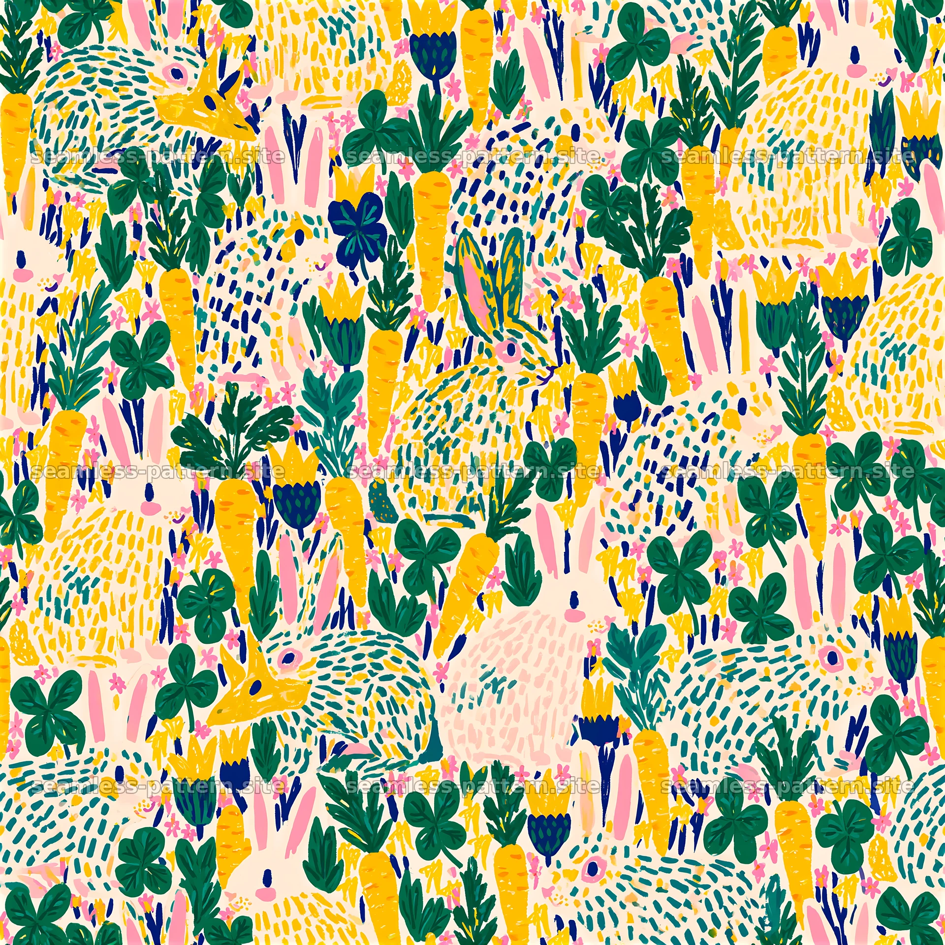 Colorful Scandinavian Carrot and Floral Seamless Pattern — seamless tileable pattern at 8192x8192