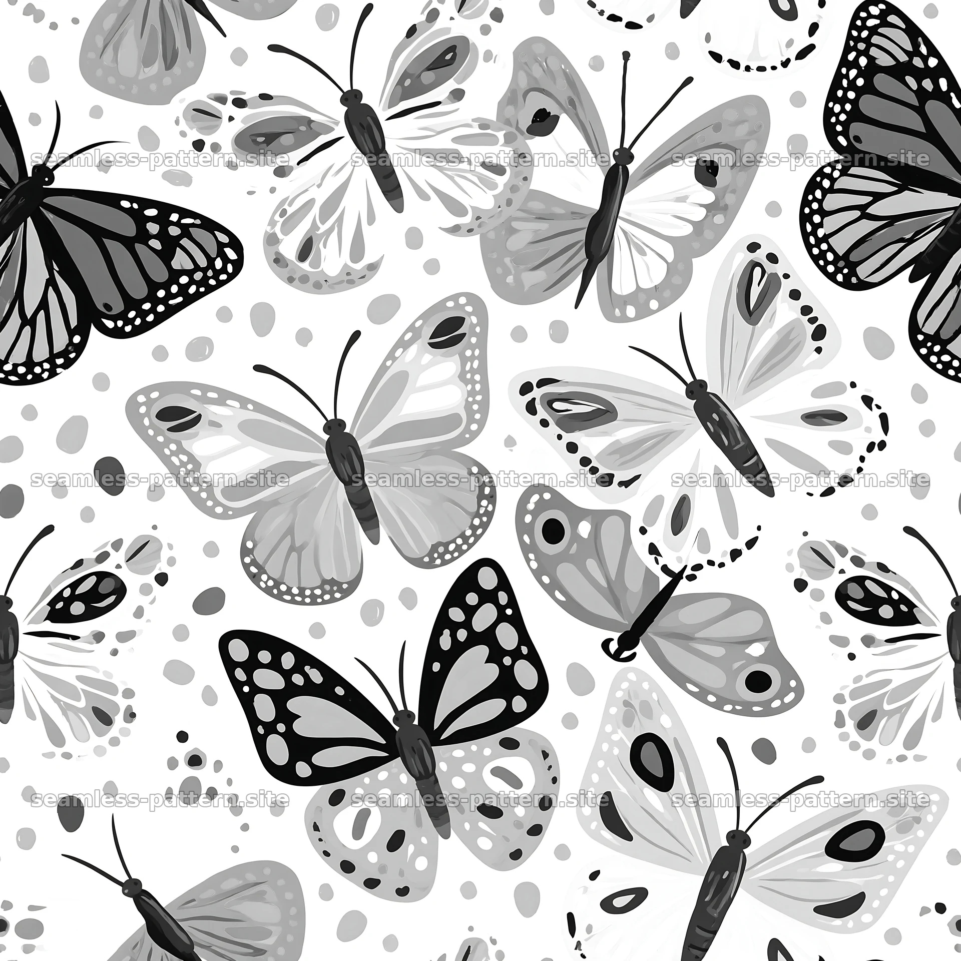 Cartoon butterfly seamless pattern in black and white — seamless tileable pattern