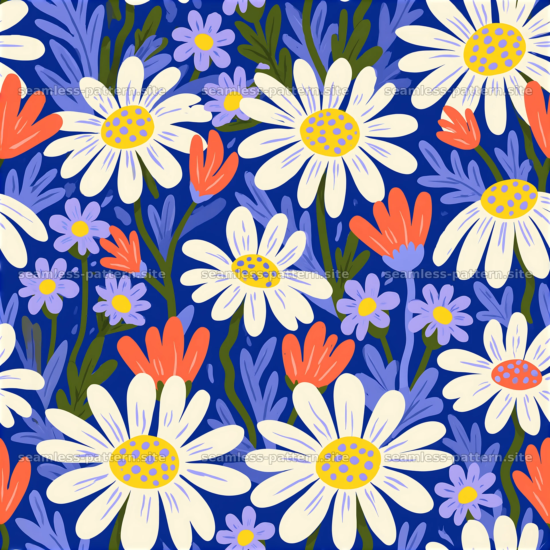 Funky Daisy Floral Seamless Pattern — seamless tileable pattern at 8192x8192