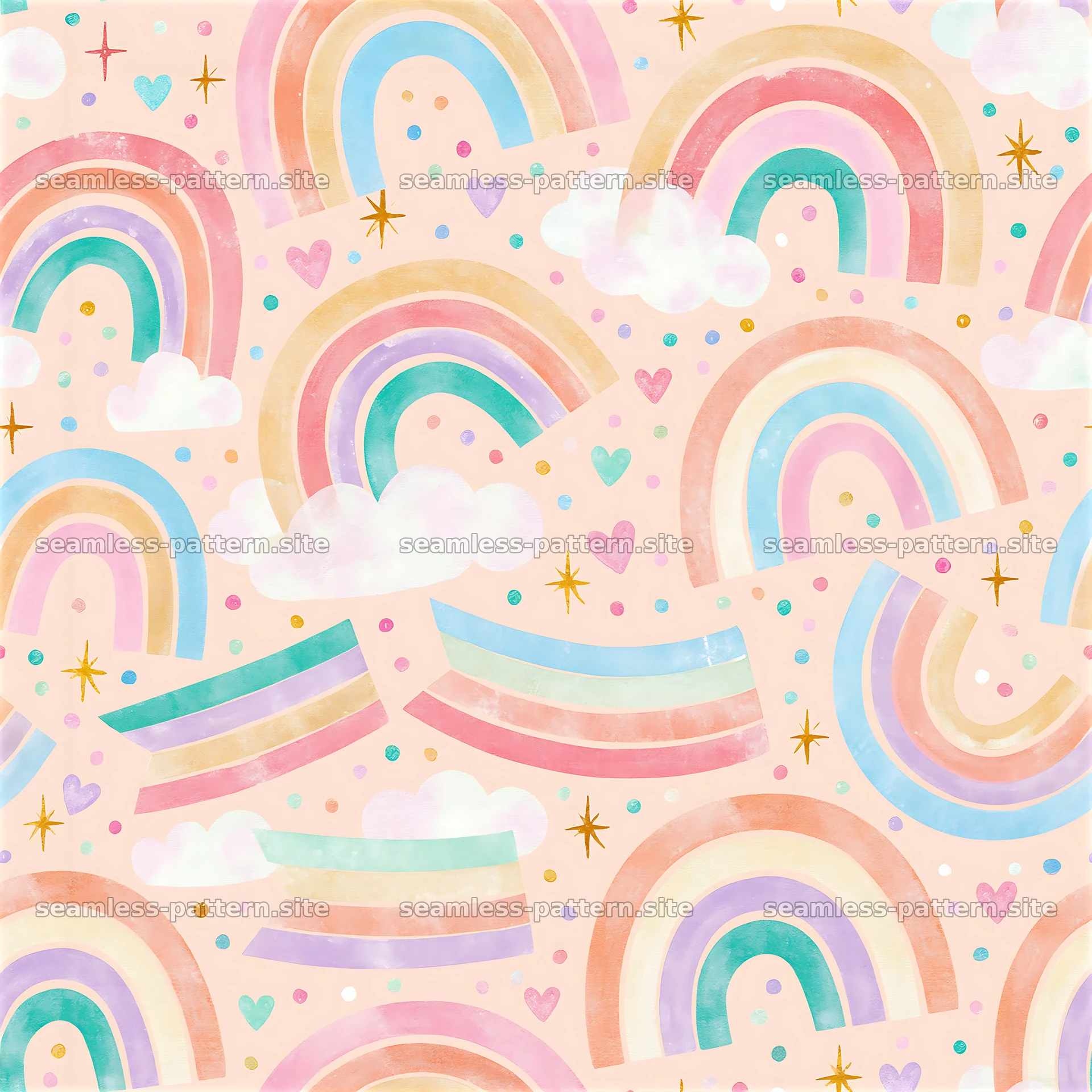 Colorful rainbow pattern with pastel tones and simple motifs — seamless tileable pattern at 8192x8192