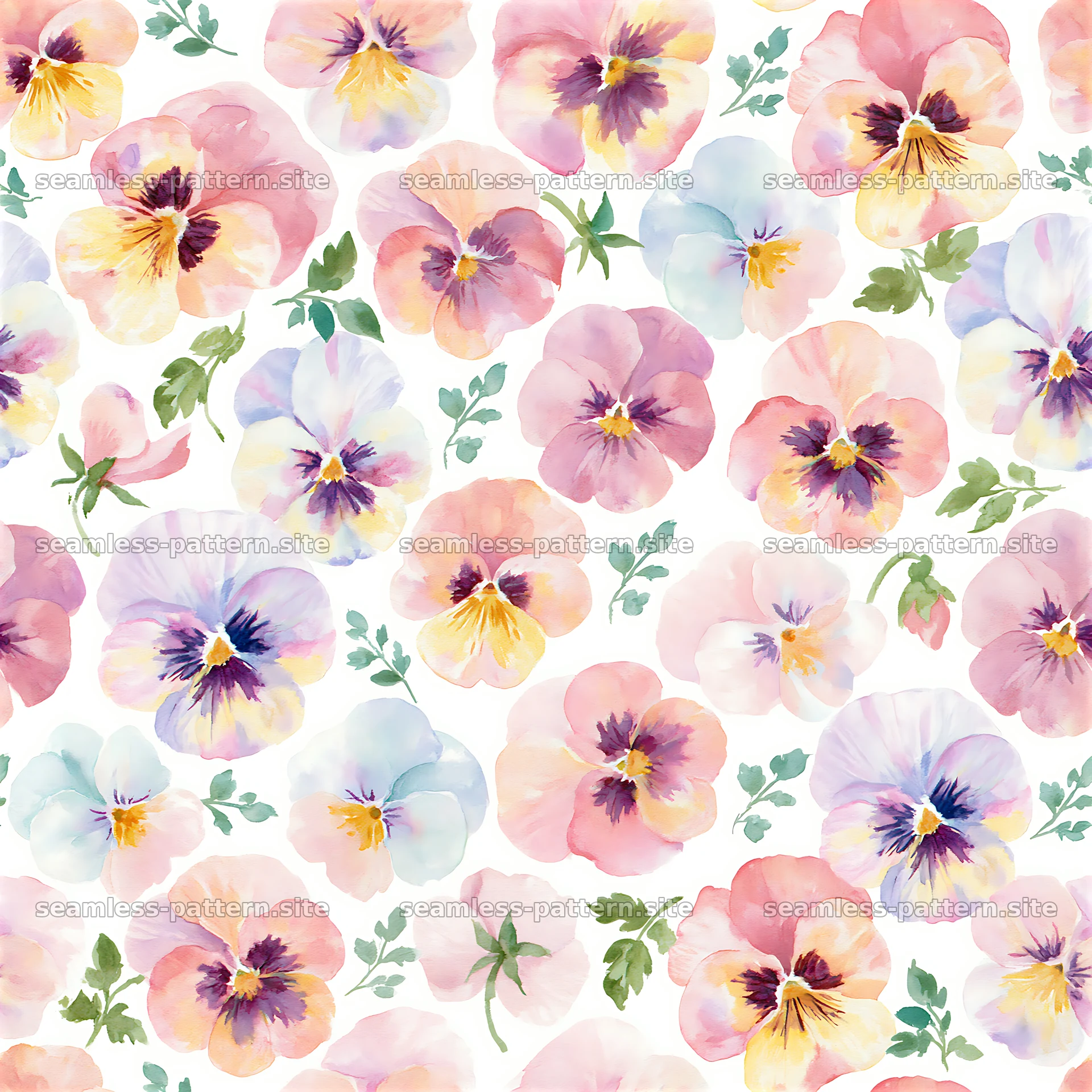 Watercolor Pansy Floral Seamless Pattern — seamless tileable pattern at 8192x8192