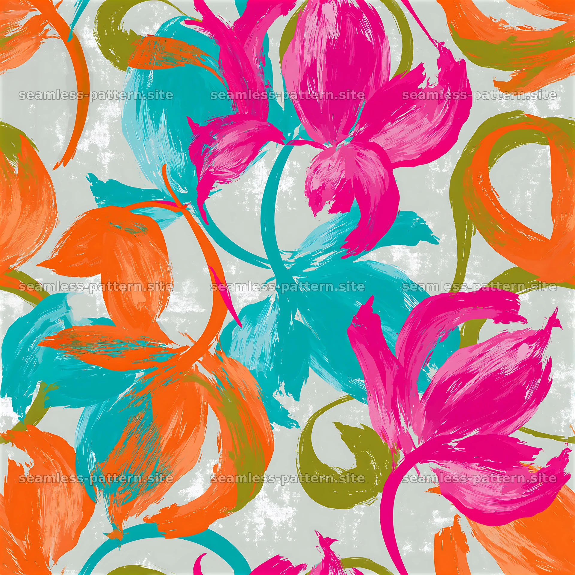 Vivid abstract floral forms seamless pattern with bright colors — seamless tileable pattern at 8192x8192