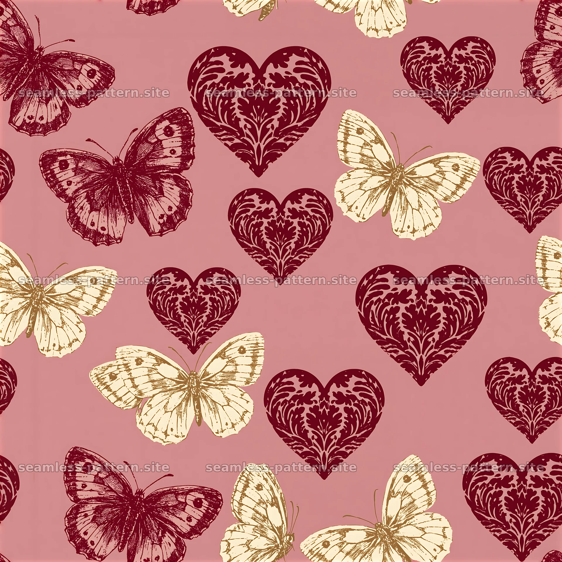 Vintage Heart and Butterfly Seamless Pattern — seamless tileable pattern at 8192x8192