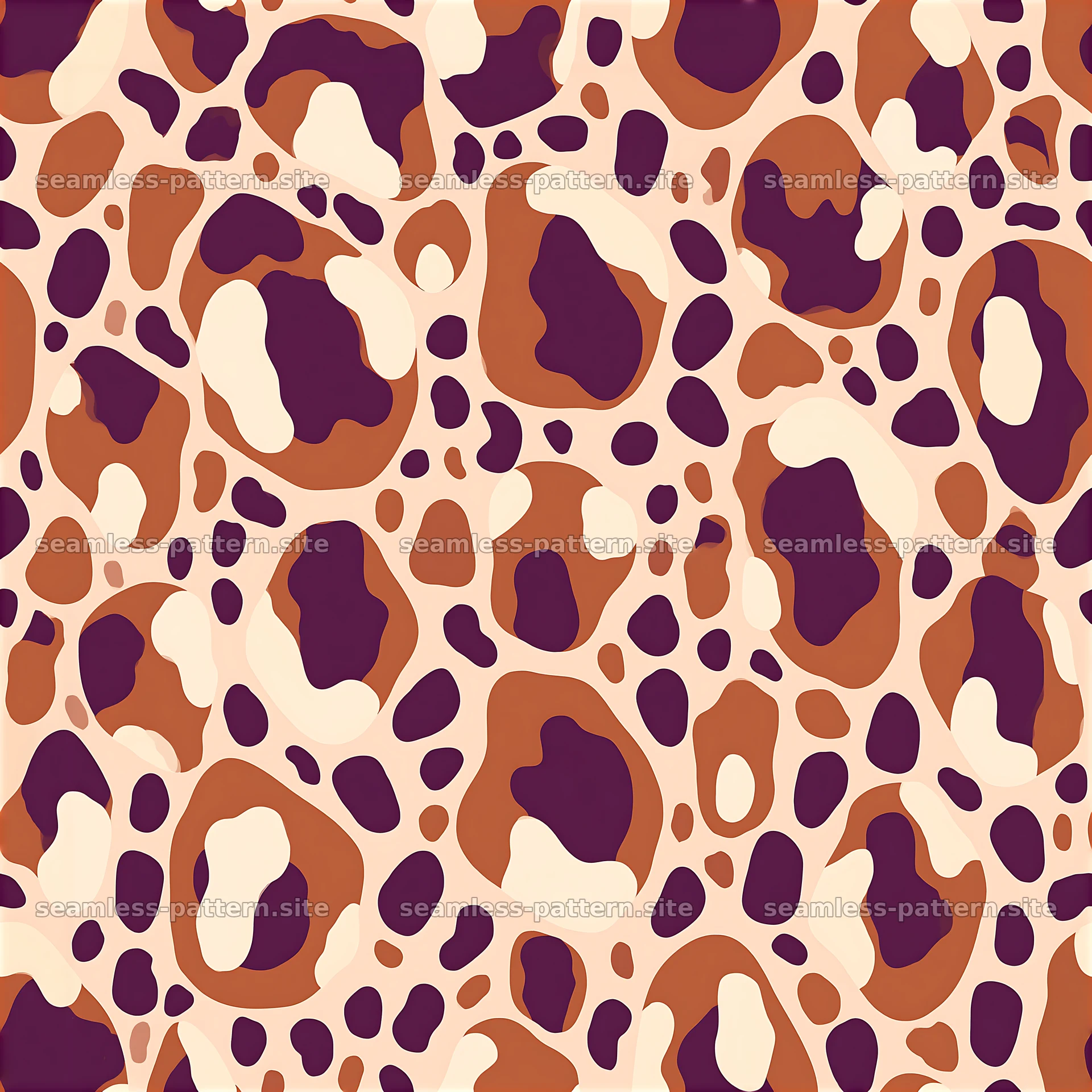 Funky Cow Print Seamless Pattern in Brown and Purple — seamless tileable pattern at 8192x8192