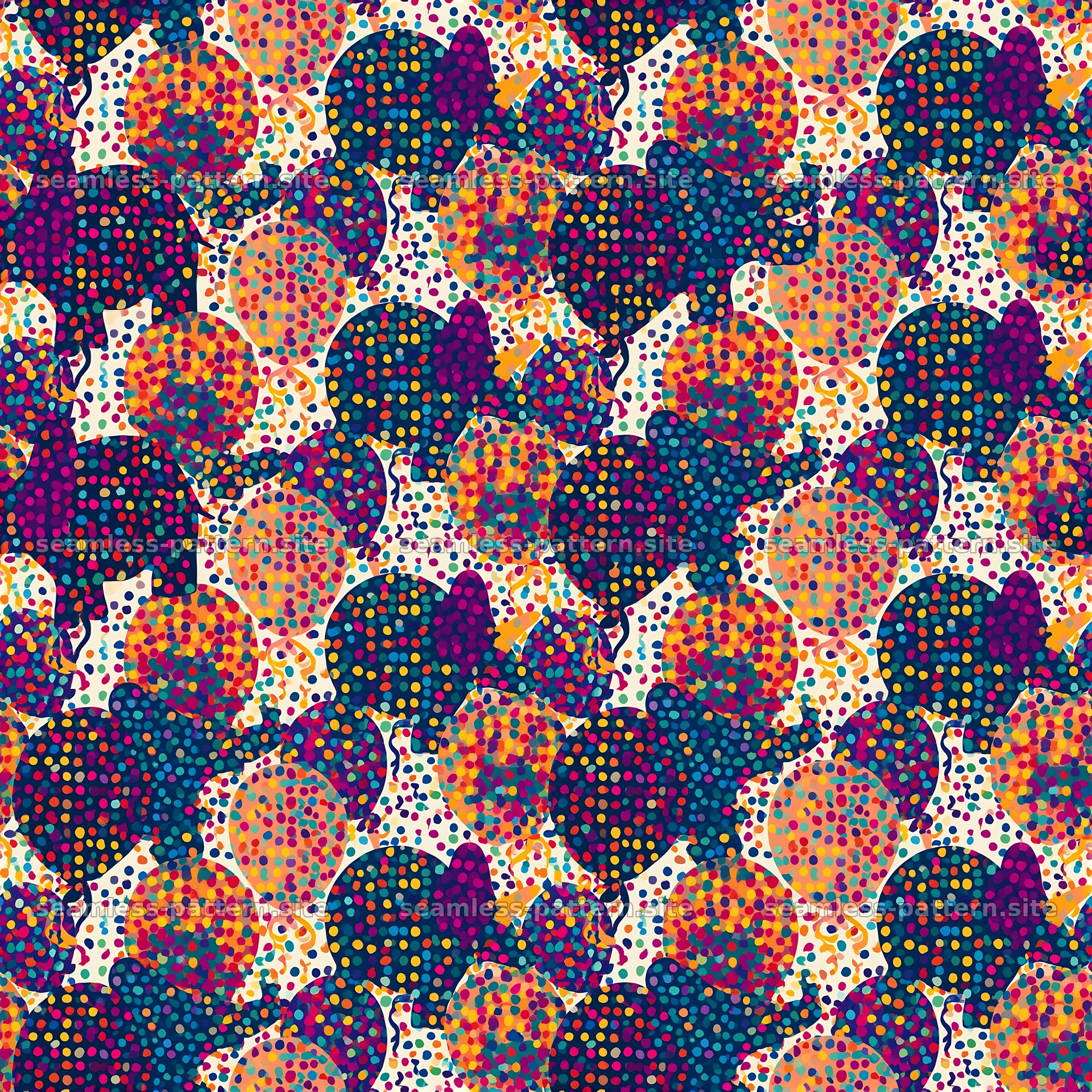 Colorful pattern with abstract shapes and dots — seamless tileable pattern at 8192x8192