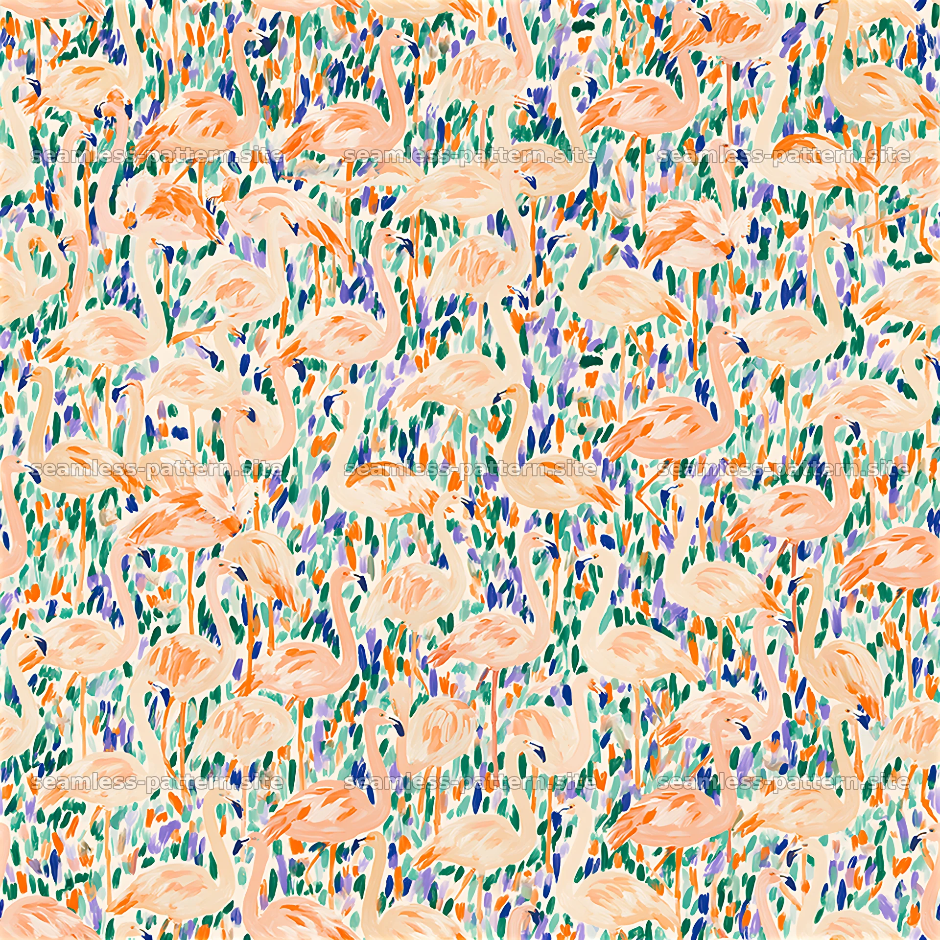 Colorful Flamingo and Brushstroke Seamless Pattern — seamless tileable pattern at 8192x8192