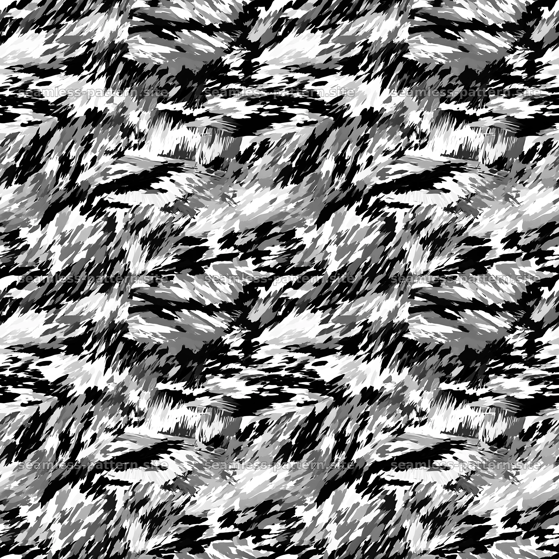 Seamless abstract camouflage brushstroke pattern in black and white — seamless tileable pattern