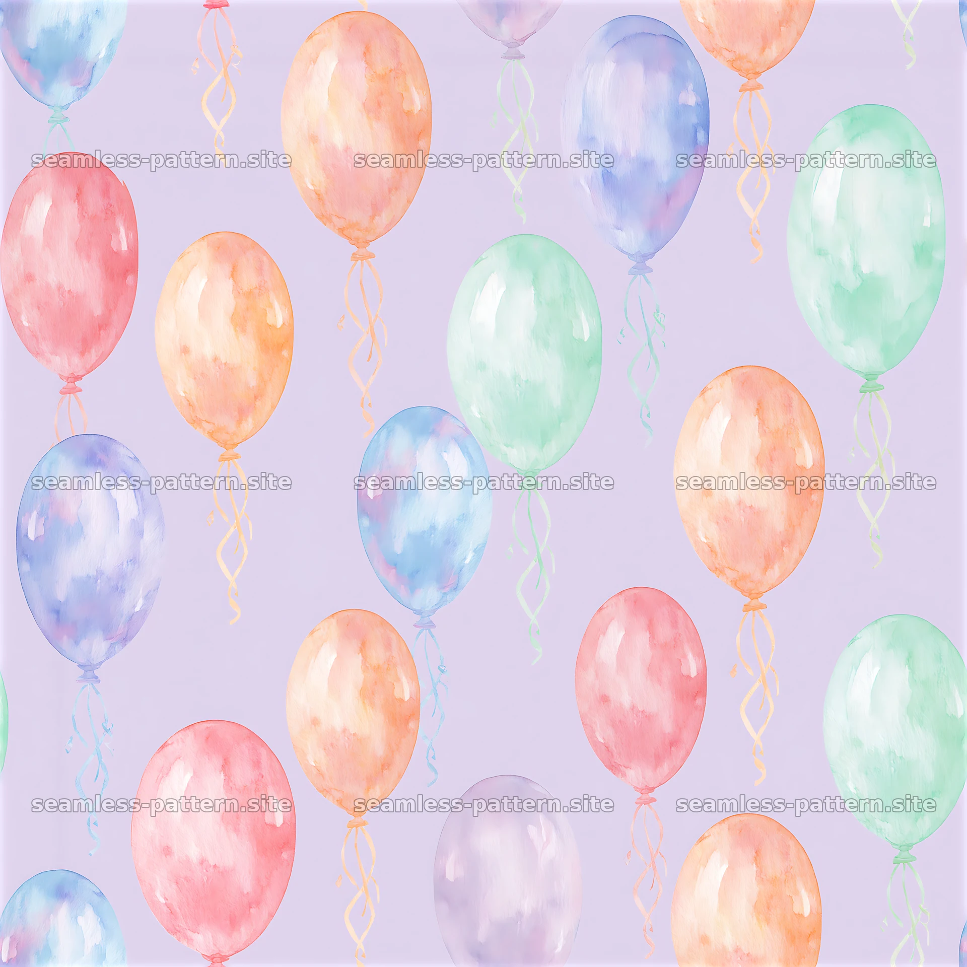 Watercolor Balloon Seamless Pattern on Lavender — seamless tileable pattern at 8192x8192