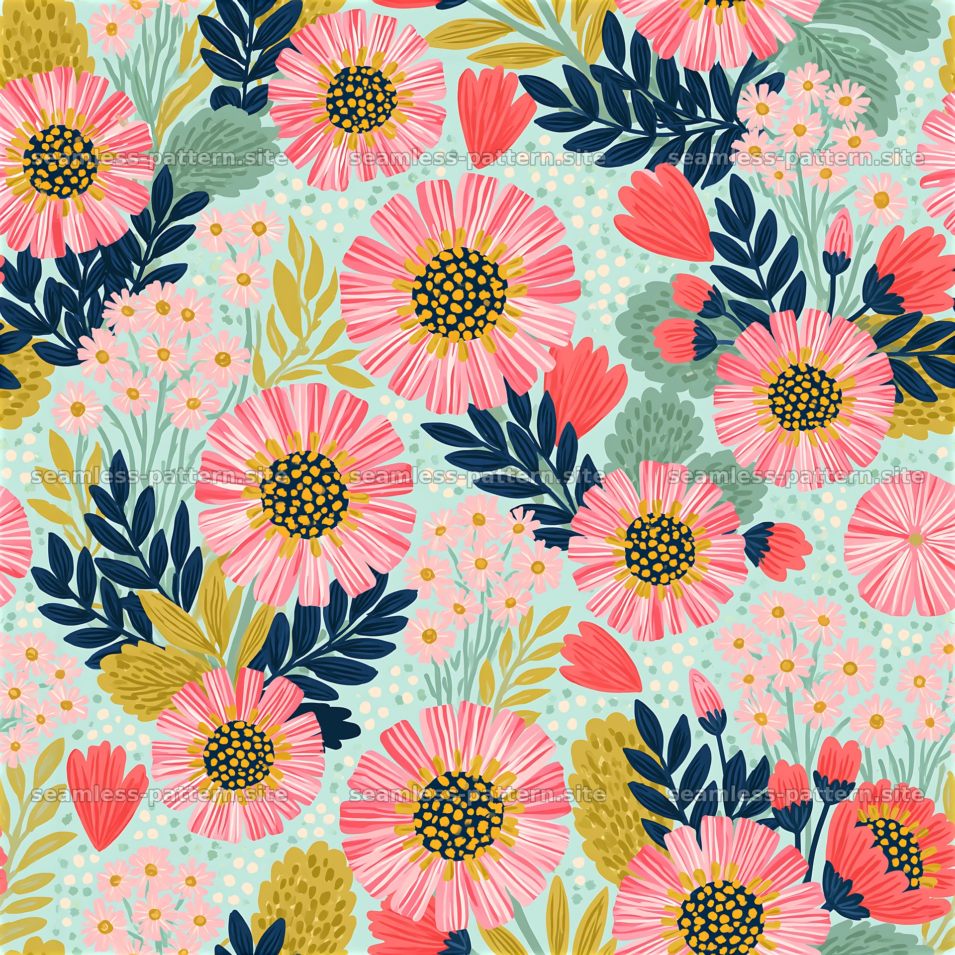 Funky Daisy Floral Seamless Pattern — seamless tileable pattern at 8192x8192