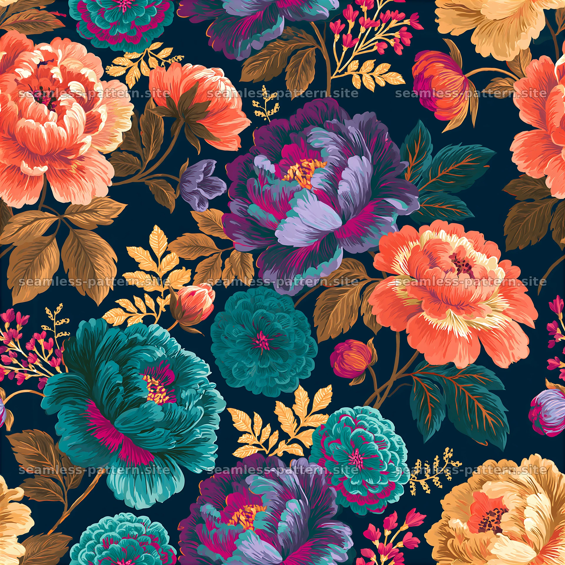 Rainbow floral repeat pattern featuring vibrant blooms — seamless tileable pattern at 8192x8192